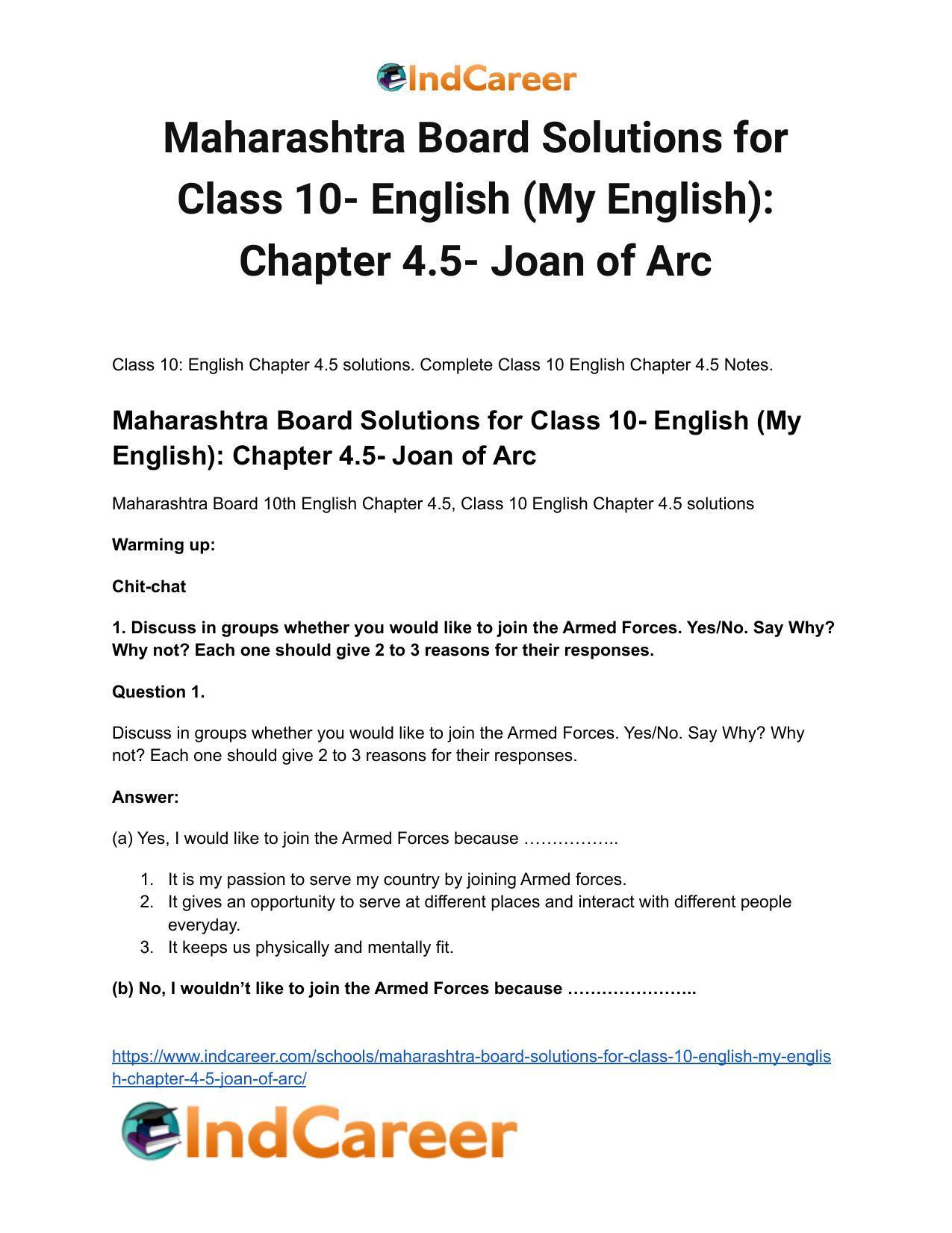 Maharashtra Board Solutions for Class 10- English (My English): Chapter 4.5- Joan of Arc - Page 2
