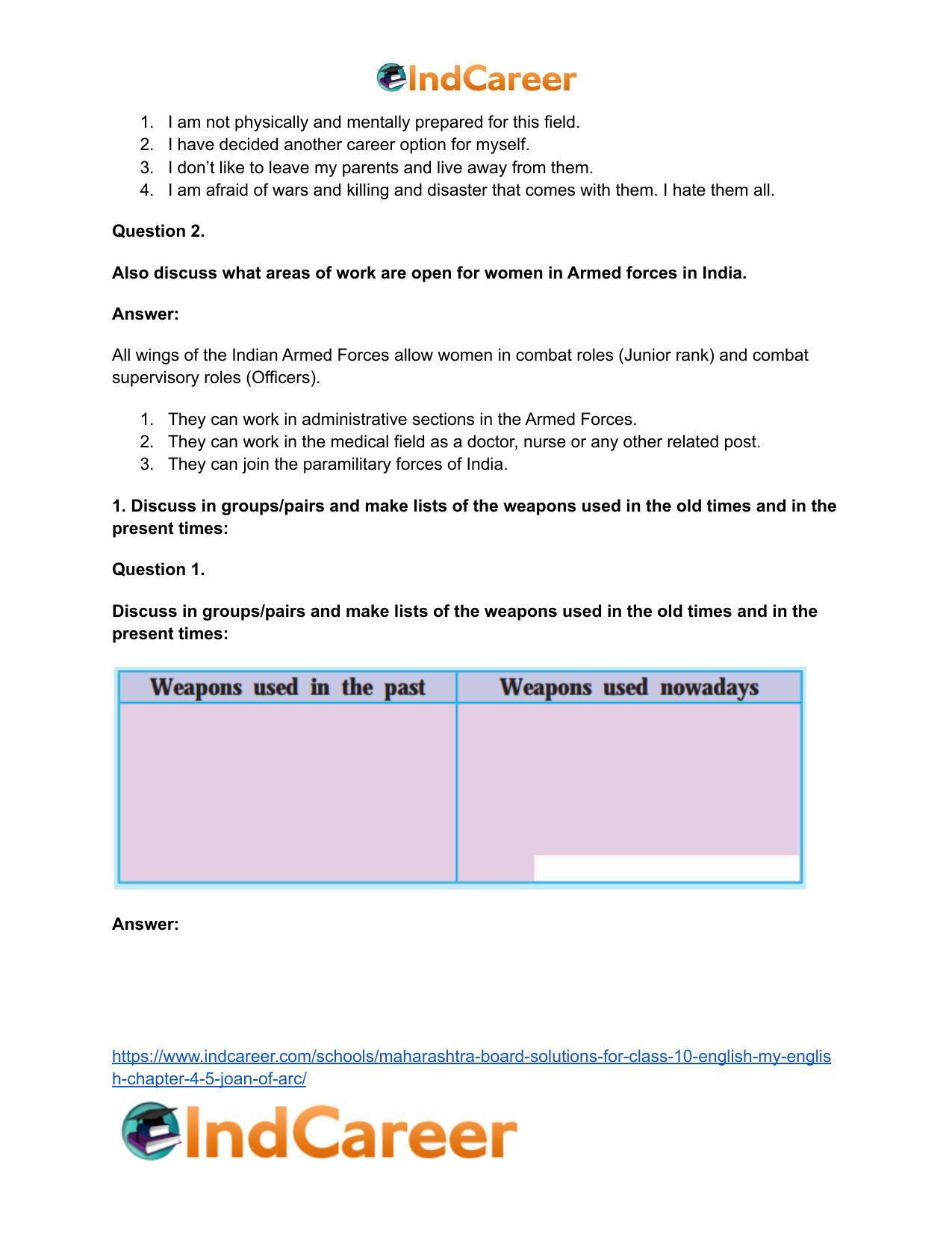 Maharashtra Board Solutions for Class 10- English (My English): Chapter 4.5- Joan of Arc - Page 3