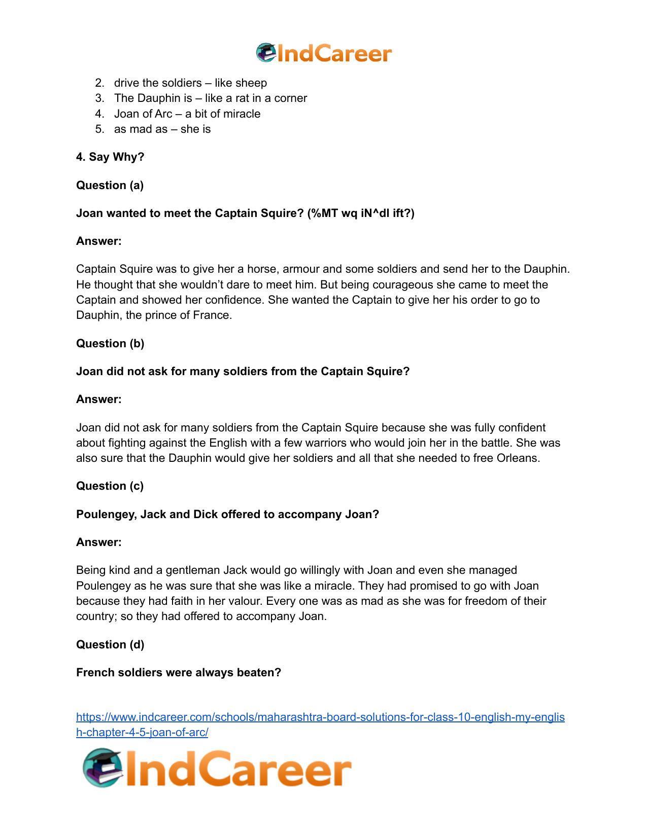 Maharashtra Board Solutions for Class 10- English (My English): Chapter 4.5- Joan of Arc - Page 9