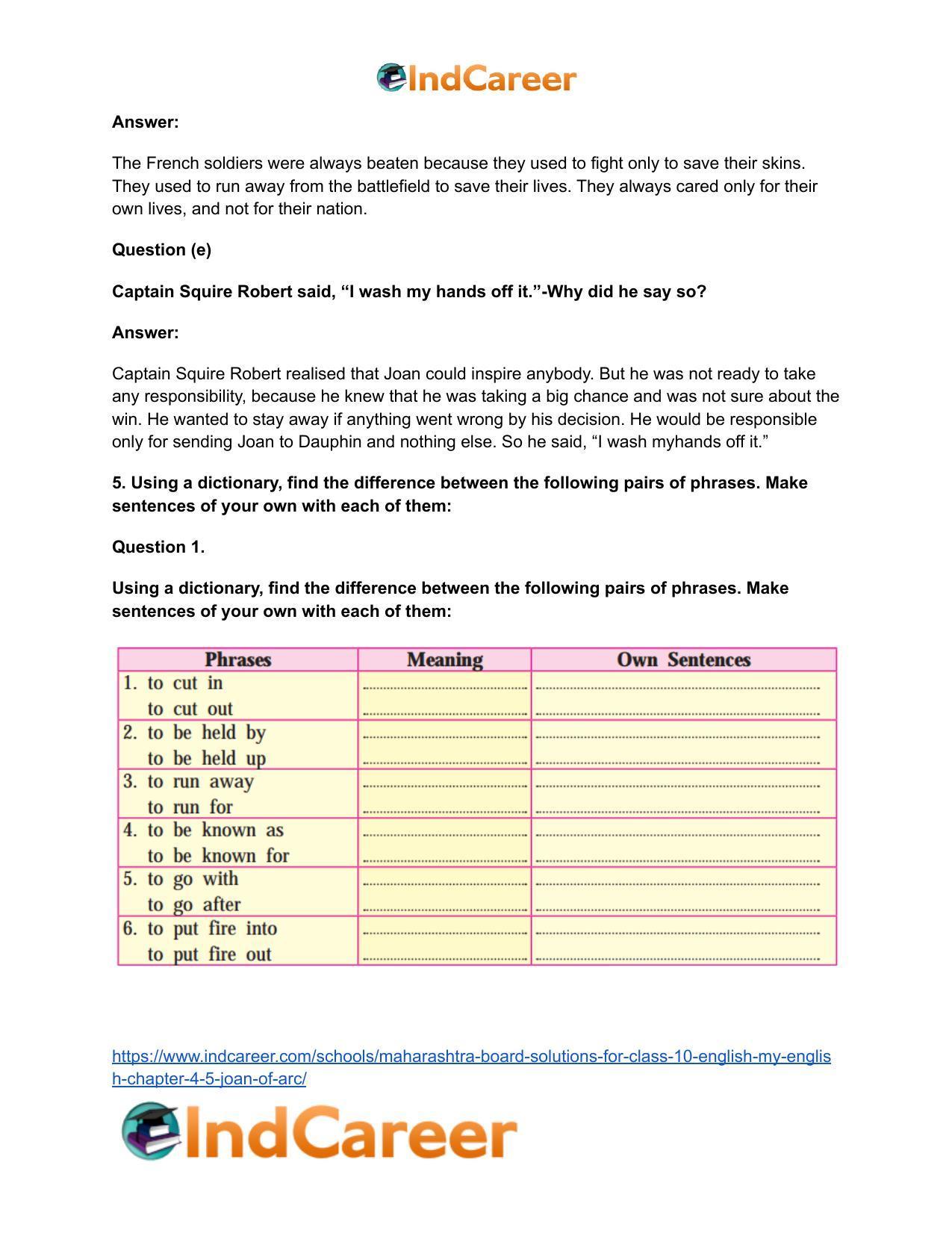 Maharashtra Board Solutions for Class 10- English (My English): Chapter 4.5- Joan of Arc - Page 10