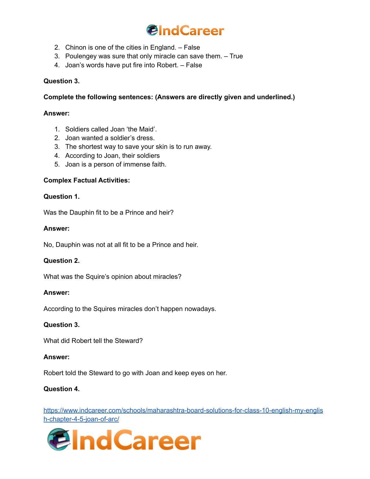 Maharashtra Board Solutions for Class 10- English (My English): Chapter 4.5- Joan of Arc - Page 16