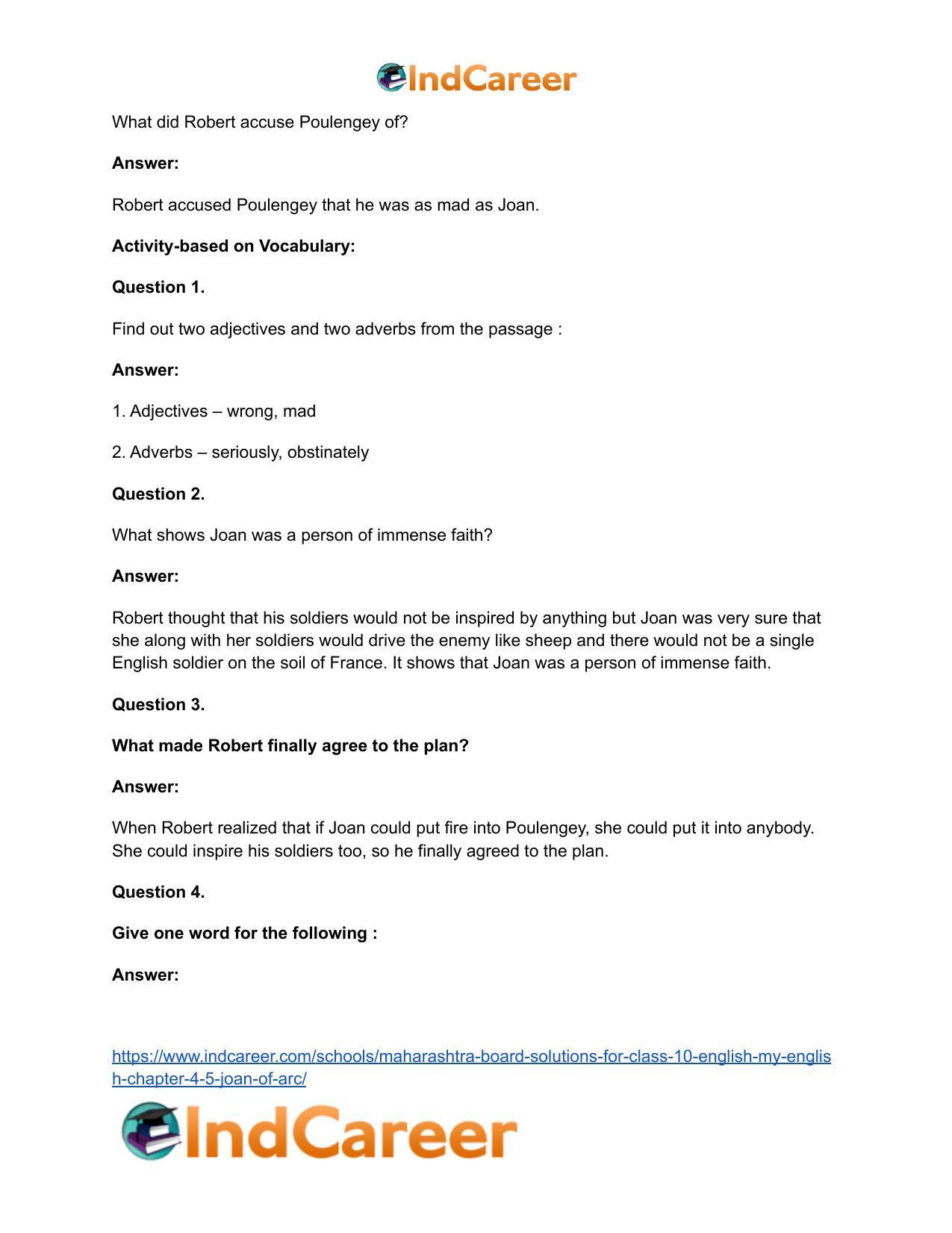 Maharashtra Board Solutions for Class 10- English (My English): Chapter 4.5- Joan of Arc - Page 17