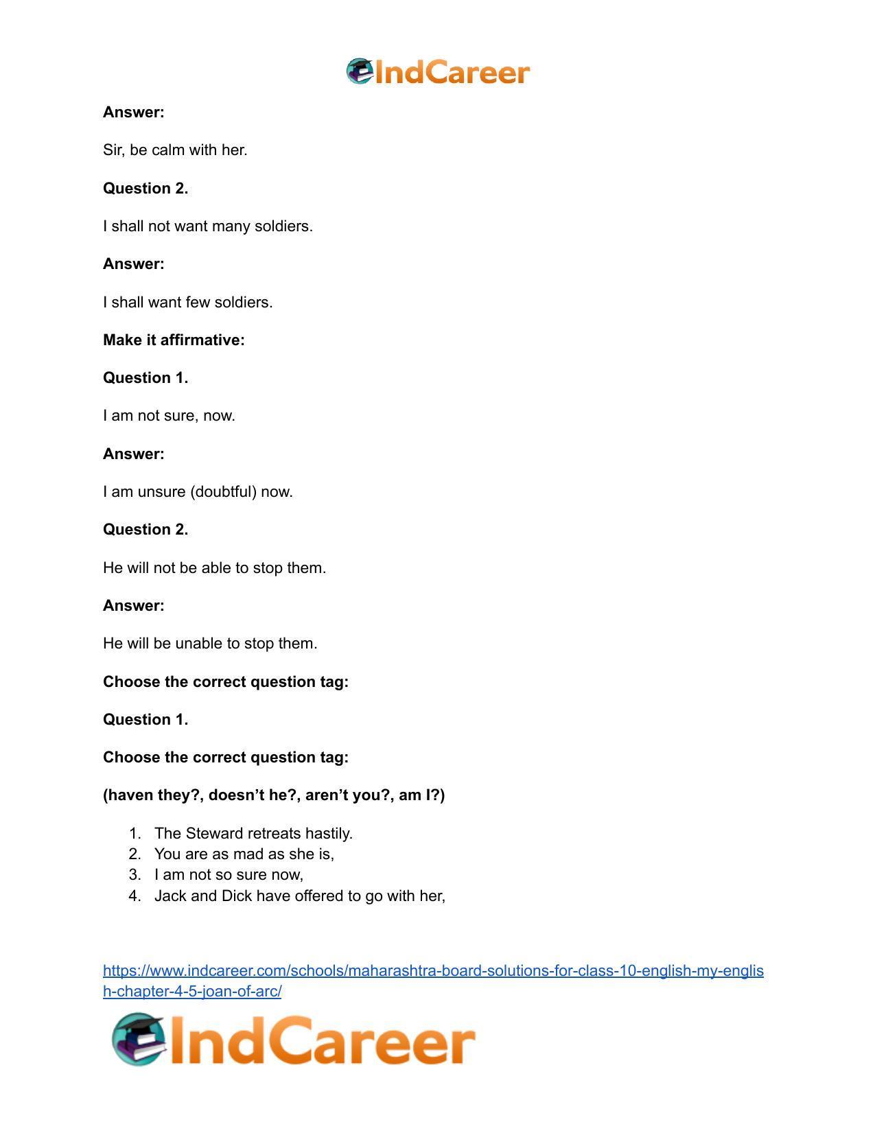 Maharashtra Board Solutions for Class 10- English (My English): Chapter 4.5- Joan of Arc - Page 19