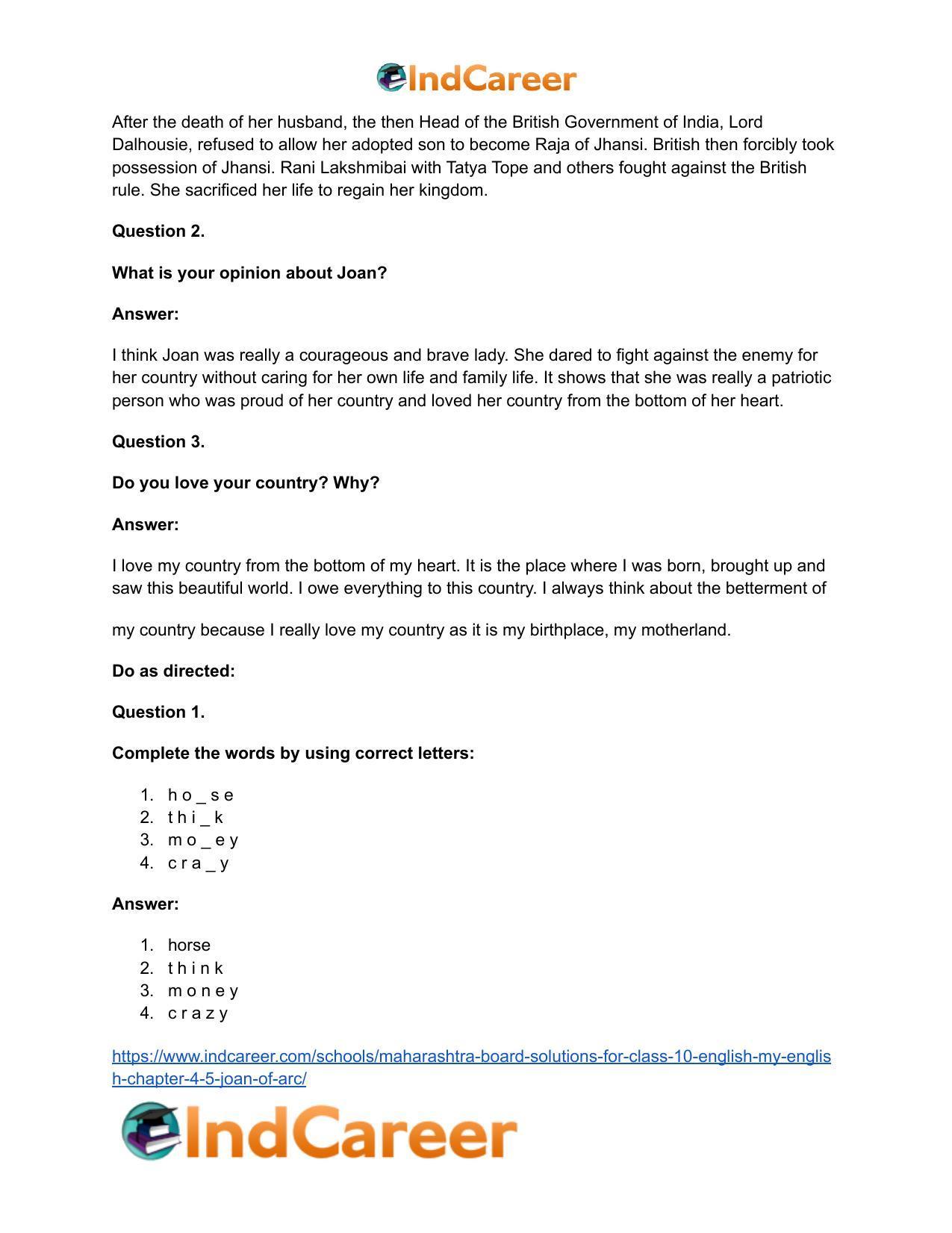 Maharashtra Board Solutions for Class 10- English (My English): Chapter 4.5- Joan of Arc - Page 21