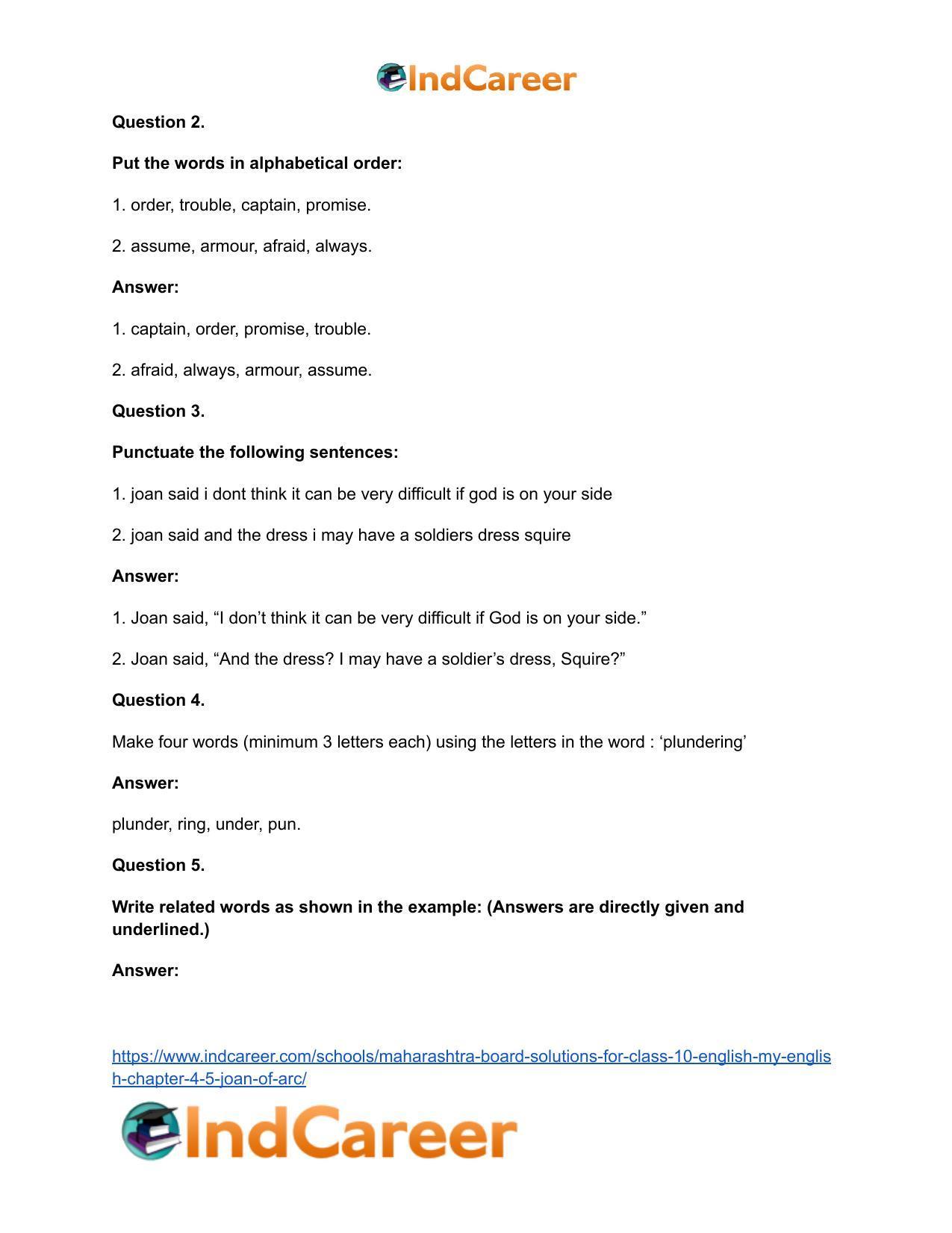 Maharashtra Board Solutions for Class 10- English (My English): Chapter 4.5- Joan of Arc - Page 22