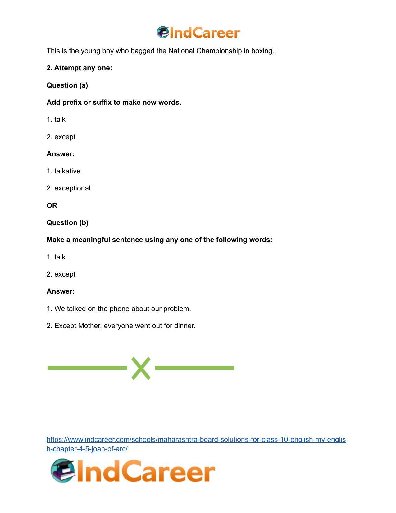 Maharashtra Board Solutions for Class 10- English (My English): Chapter 4.5- Joan of Arc - Page 24