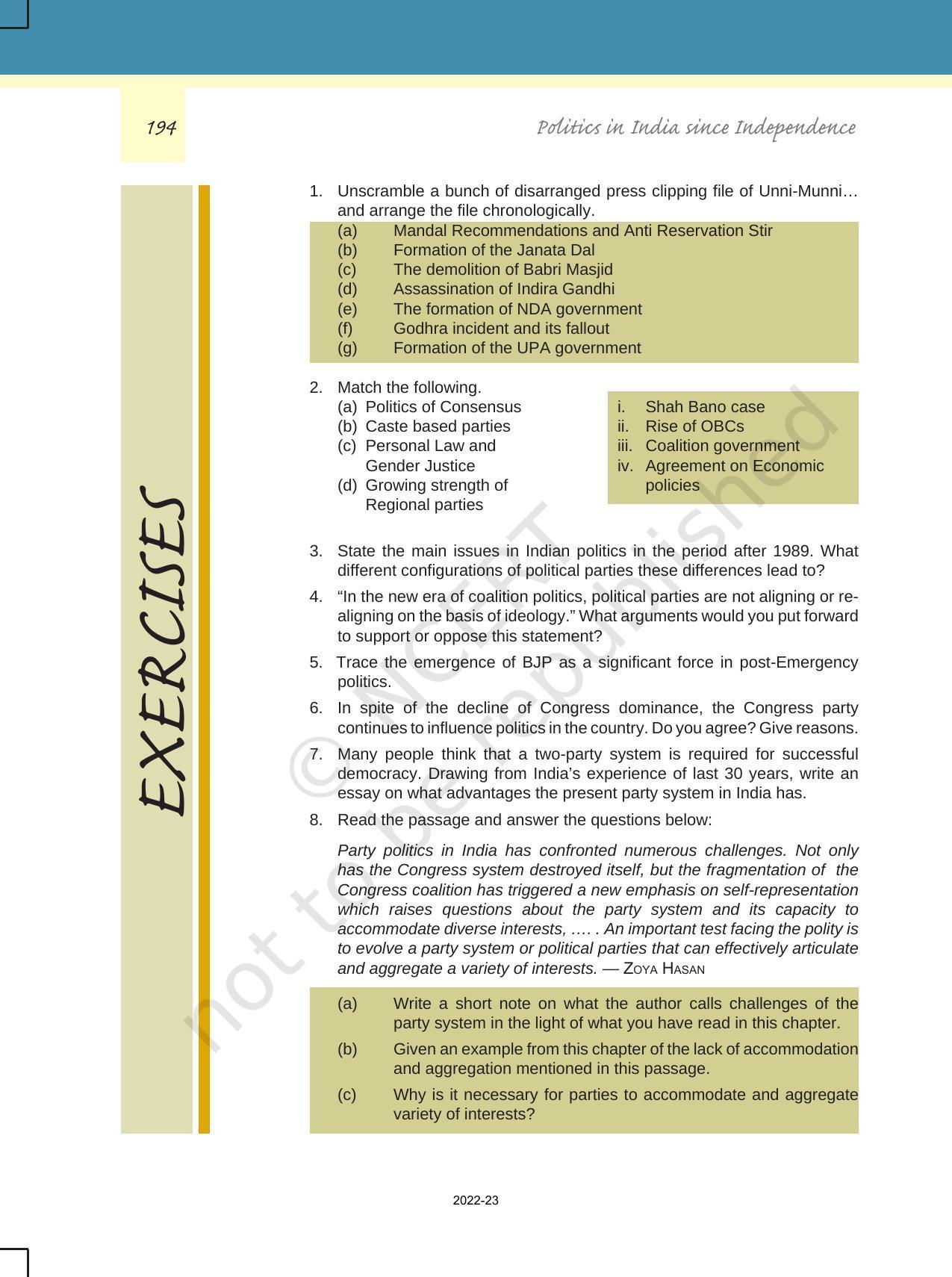 NCERT Book for Class 12 Political Science (Politics In India Since Independence) Chapter 9 Recent Developments in Indian Politics - Page 23