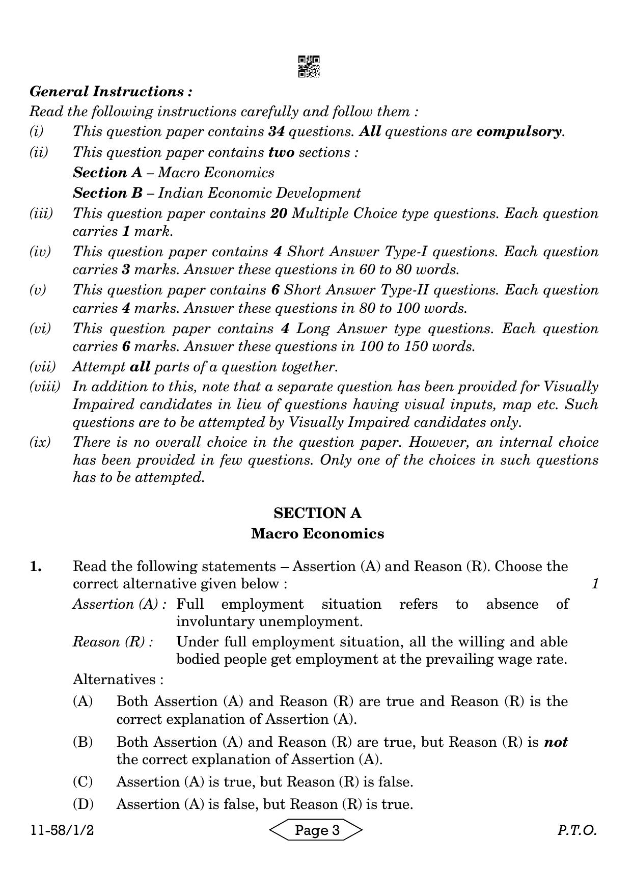 CBSE Class 12 58-1-2 Economics 2024 Question Paper - Page 3