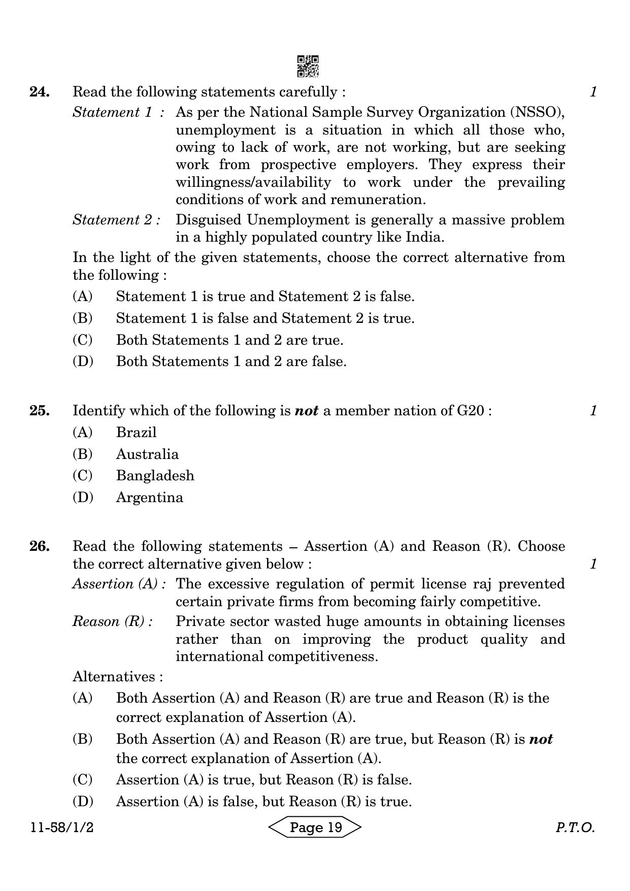 CBSE Class 12 58-1-2 Economics 2024 Question Paper - Page 19