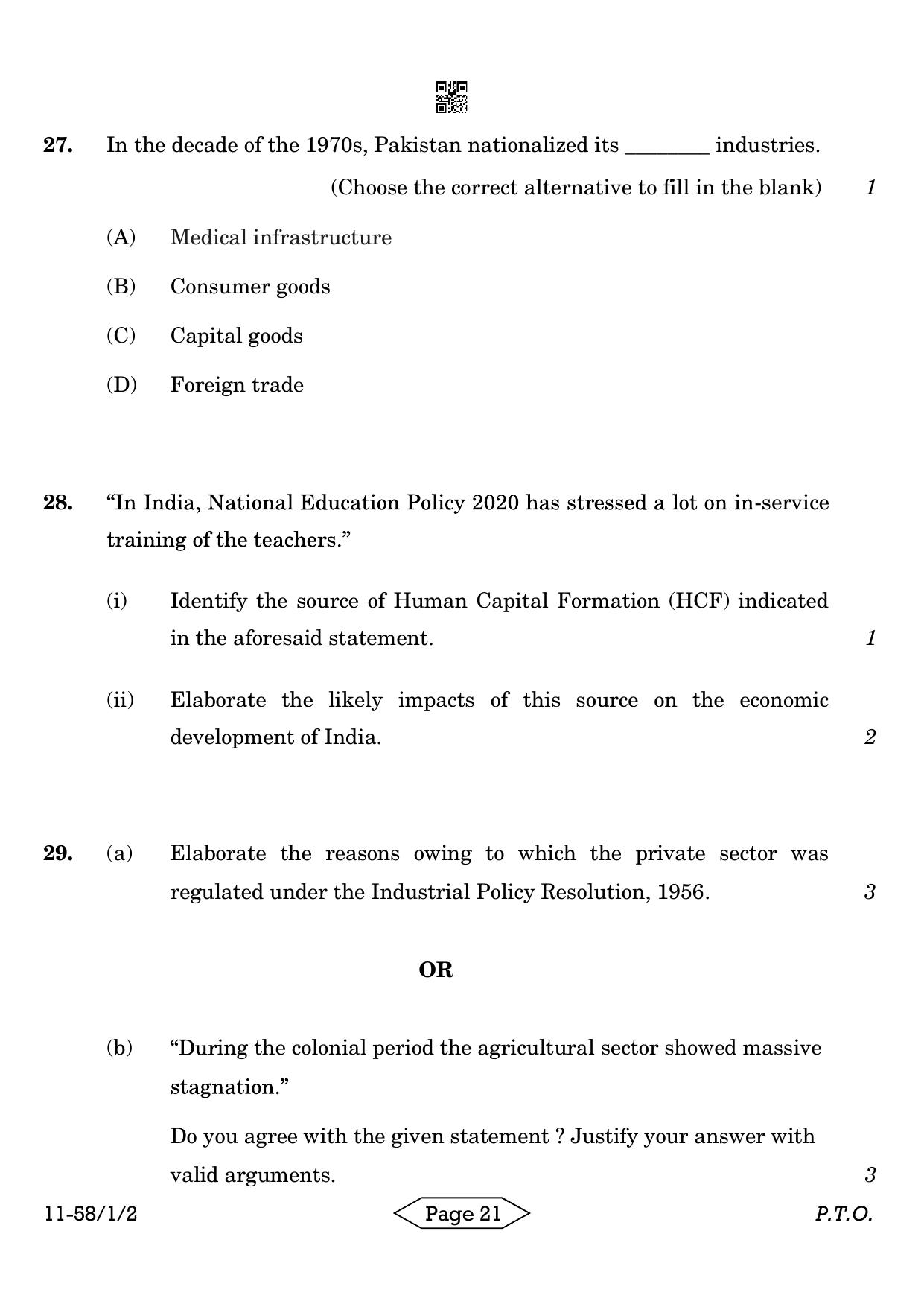 CBSE Class 12 58-1-2 Economics 2024 Question Paper - Page 21