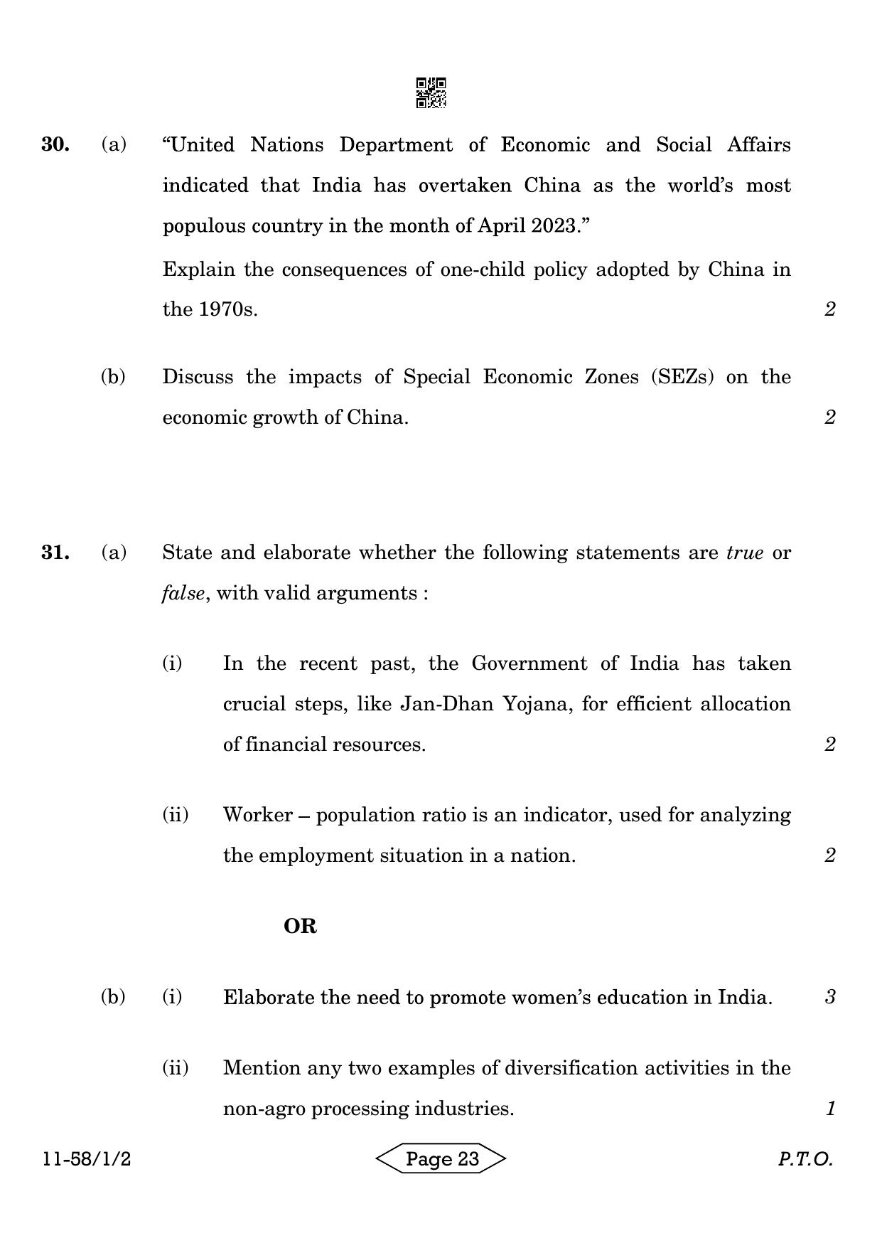 CBSE Class 12 58-1-2 Economics 2024 Question Paper - Page 23