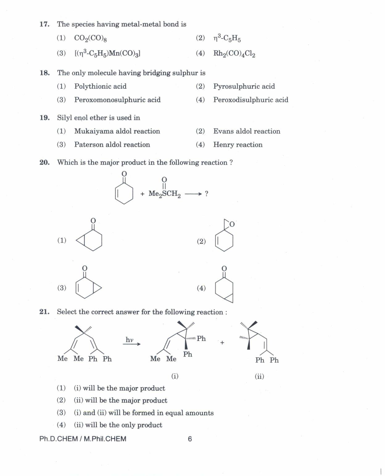 IGNOU PhD Entrance Test Ph.D./M.Phil (Chemistry) 2017 Question Paper - Page 6