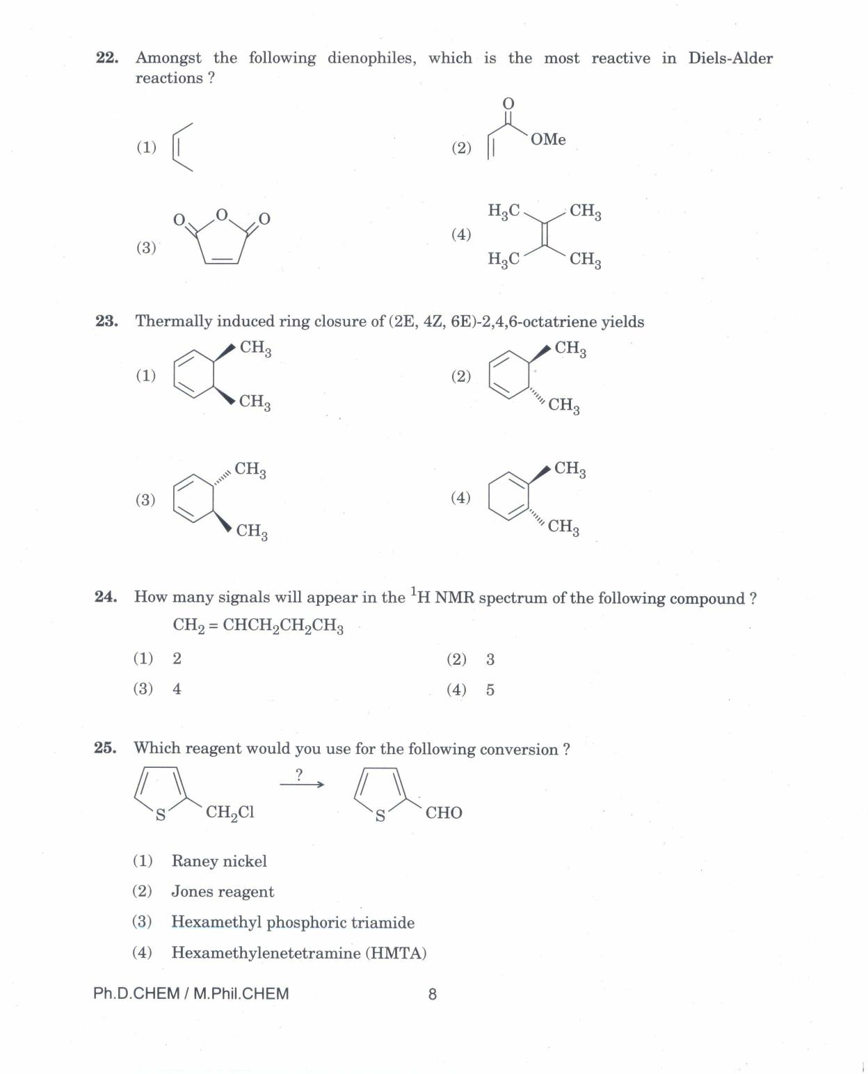 IGNOU PhD Entrance Test Ph.D./M.Phil (Chemistry) 2017 Question Paper - Page 8