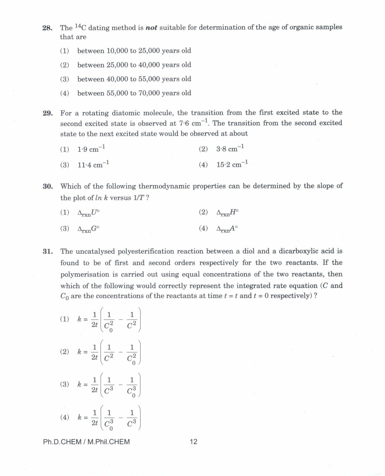IGNOU PhD Entrance Test Ph.D./M.Phil (Chemistry) 2017 Question Paper - Page 12