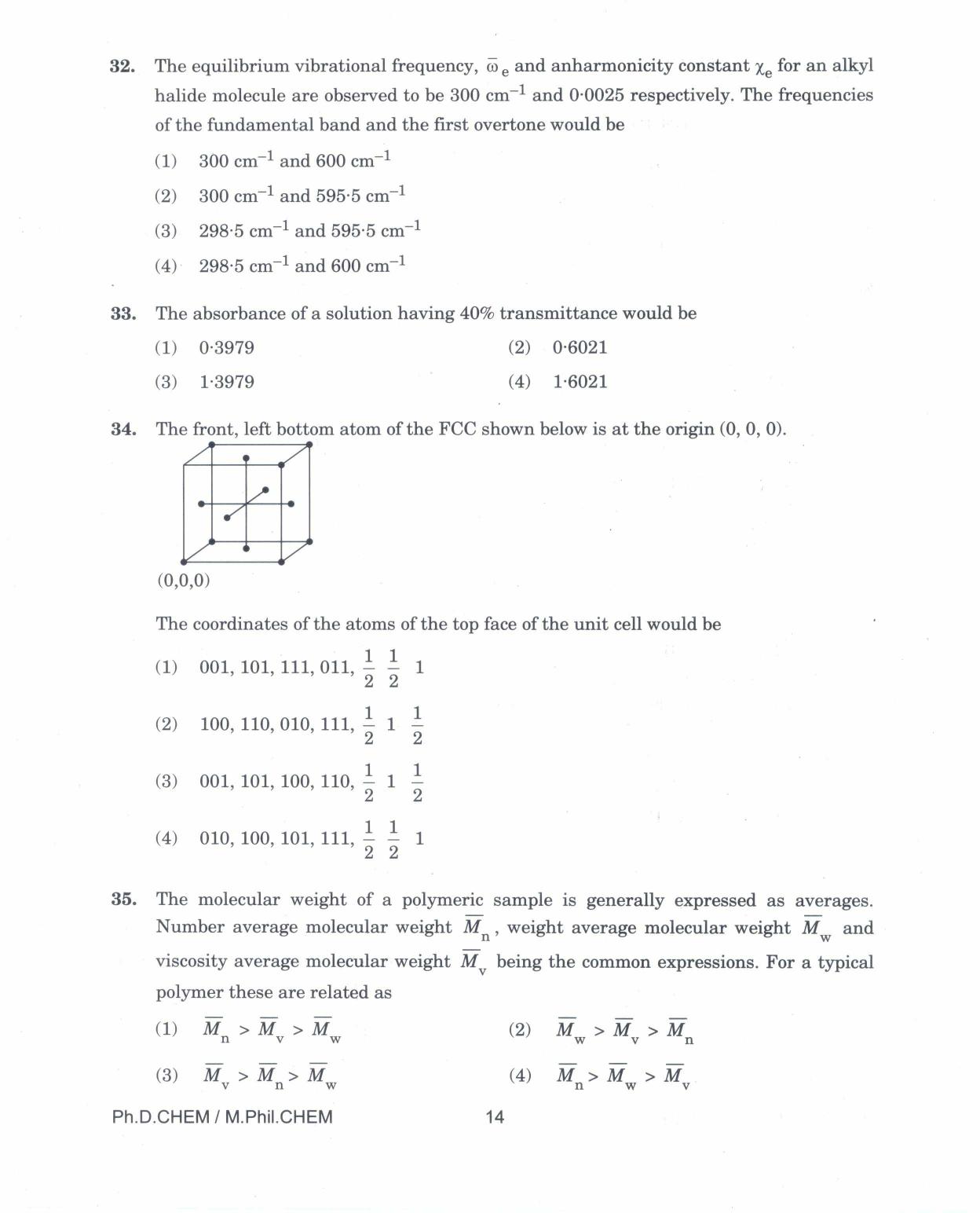 IGNOU PhD Entrance Test Ph.D./M.Phil (Chemistry) 2017 Question Paper - Page 14