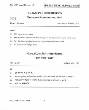 IGNOU PhD Entrance Test Ph.D./M.Phil (Chemistry) 2017 Question Paper