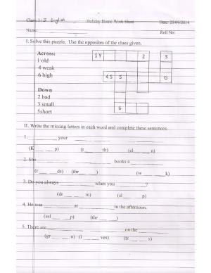 Worksheet for Class 2 English Assignment 114 Revision