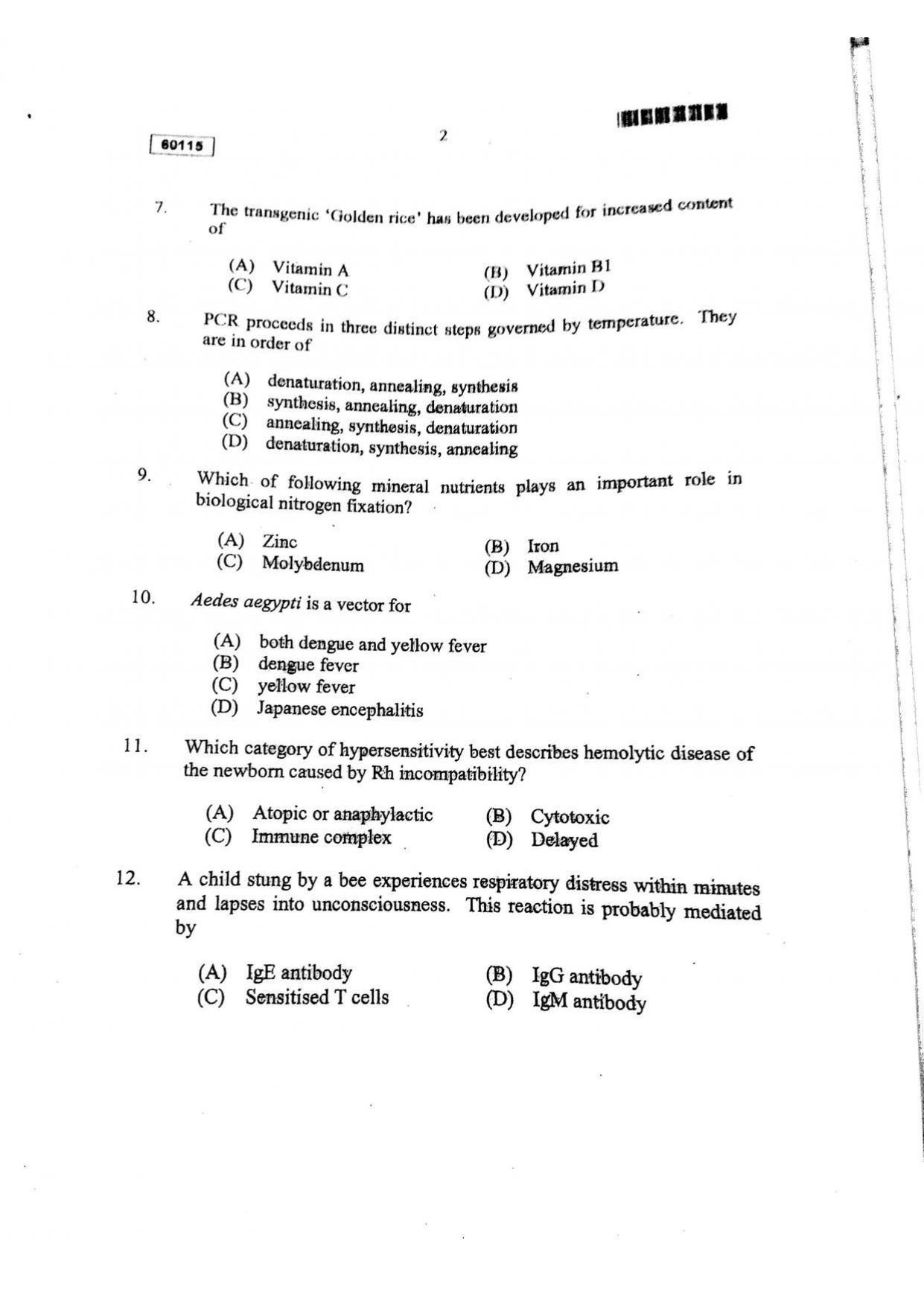 CUSAT CAT 2015 Biotechnology Question Paper - Page 3