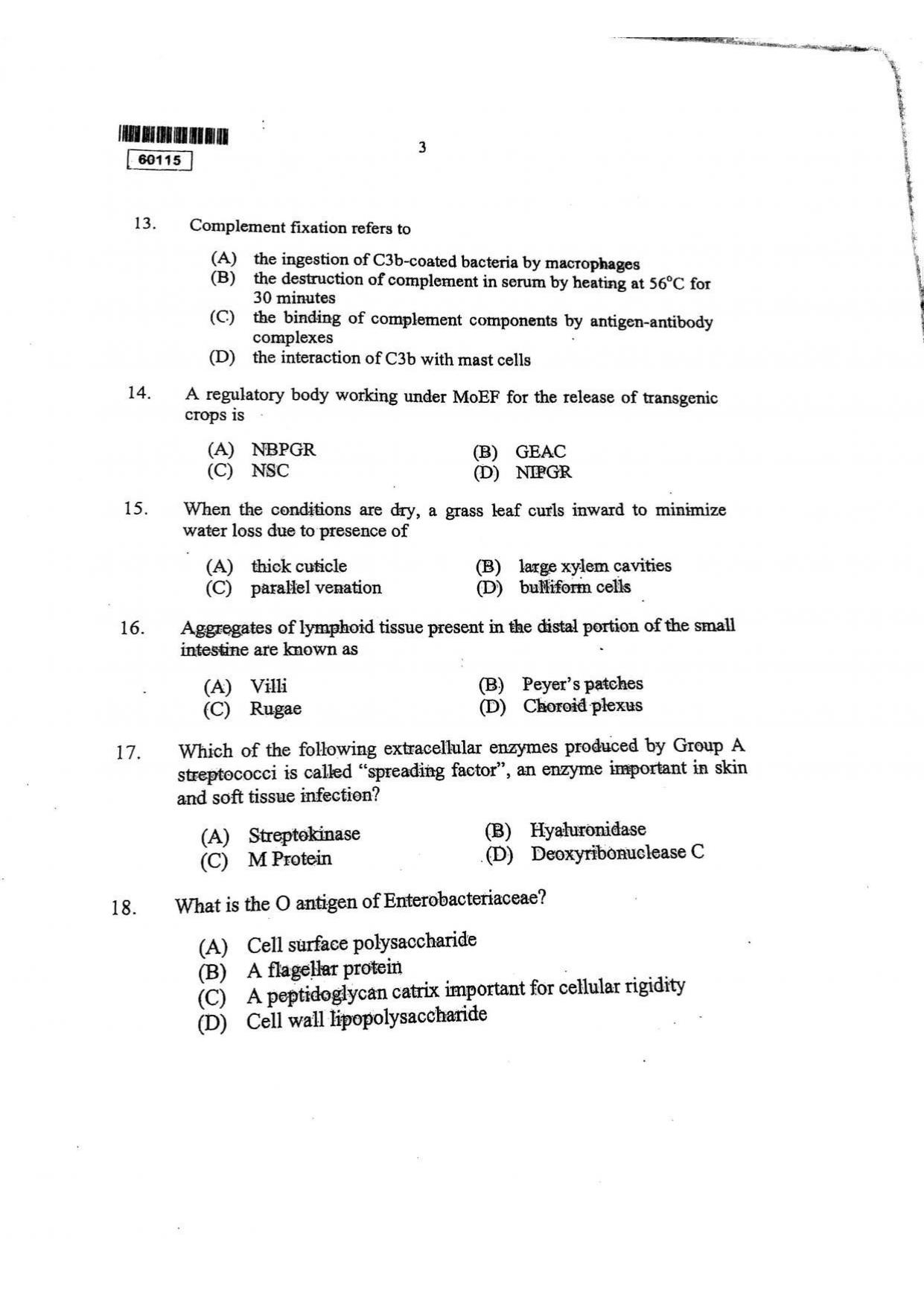 CUSAT CAT 2015 Biotechnology Question Paper - Page 4
