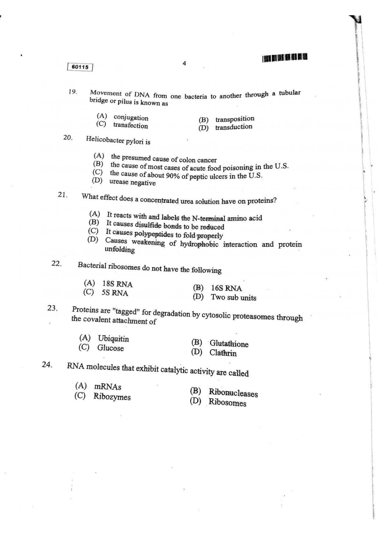 CUSAT CAT 2015 Biotechnology Question Paper - Page 5