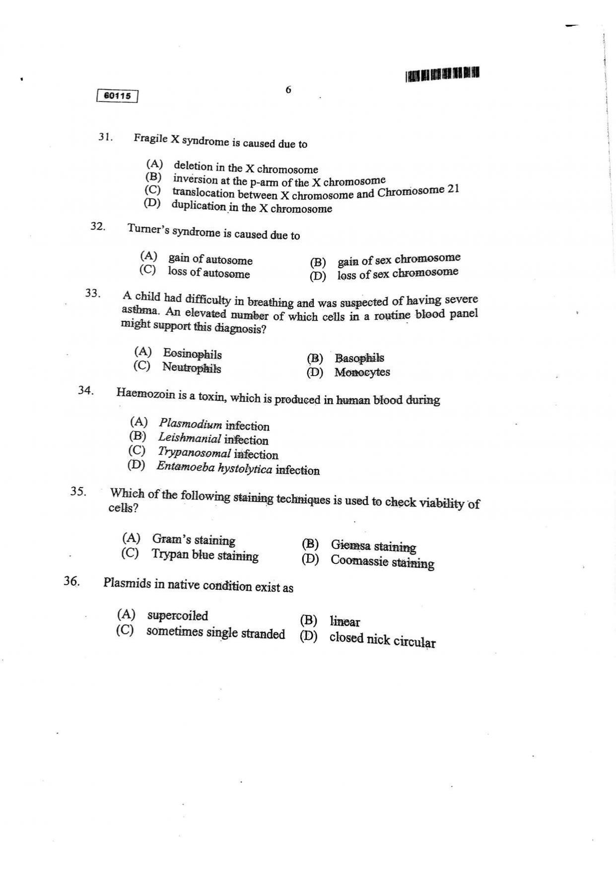 CUSAT CAT 2015 Biotechnology Question Paper - Page 7