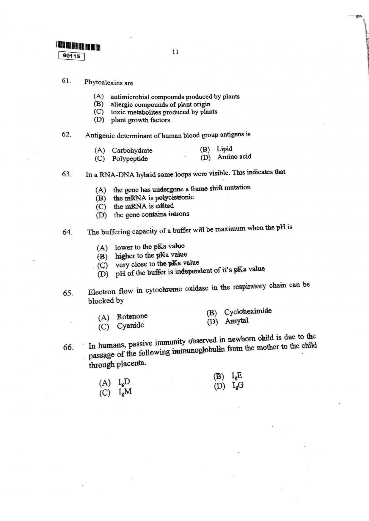 CUSAT CAT 2015 Biotechnology Question Paper - Page 12