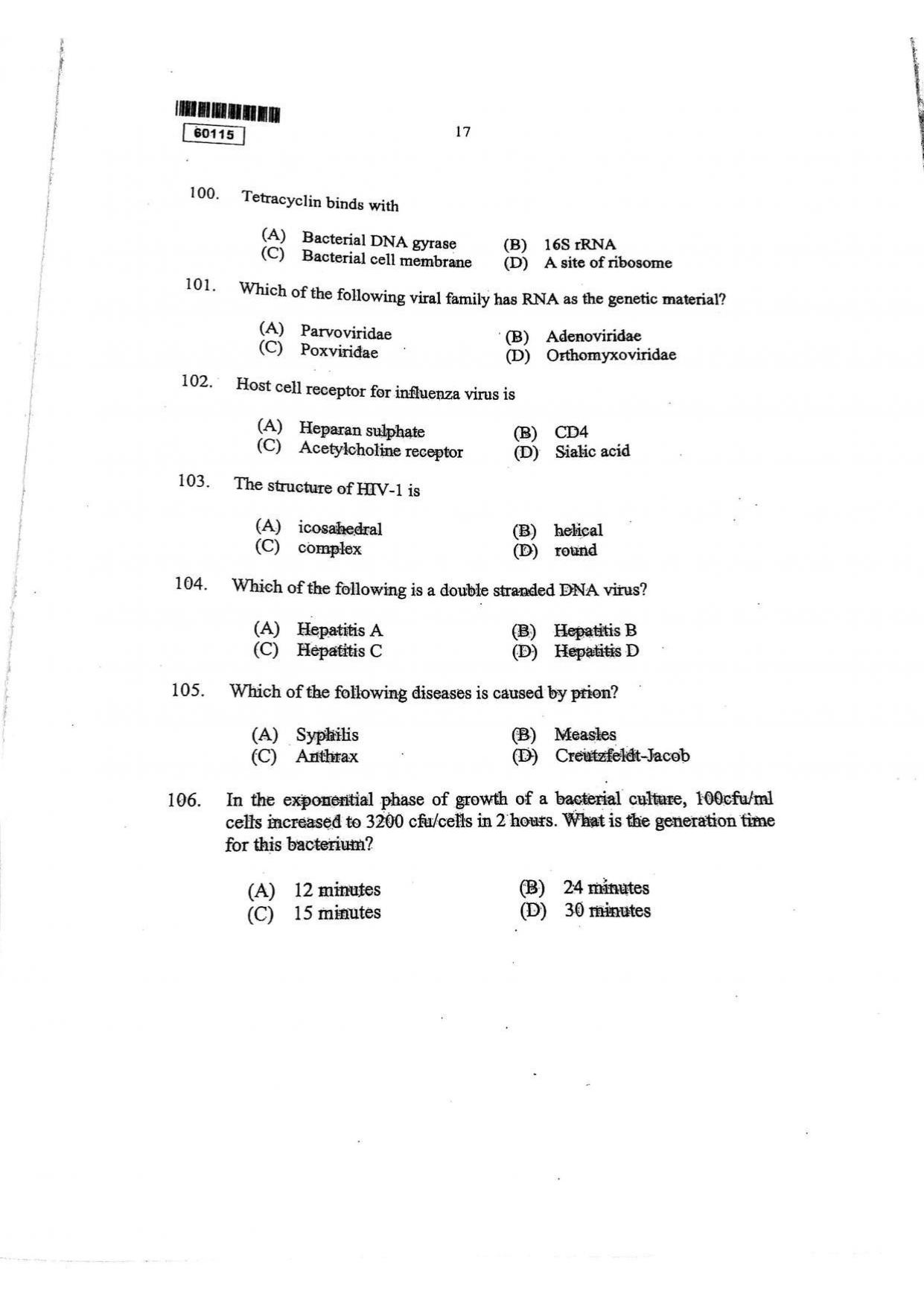 CUSAT CAT 2015 Biotechnology Question Paper - Page 18