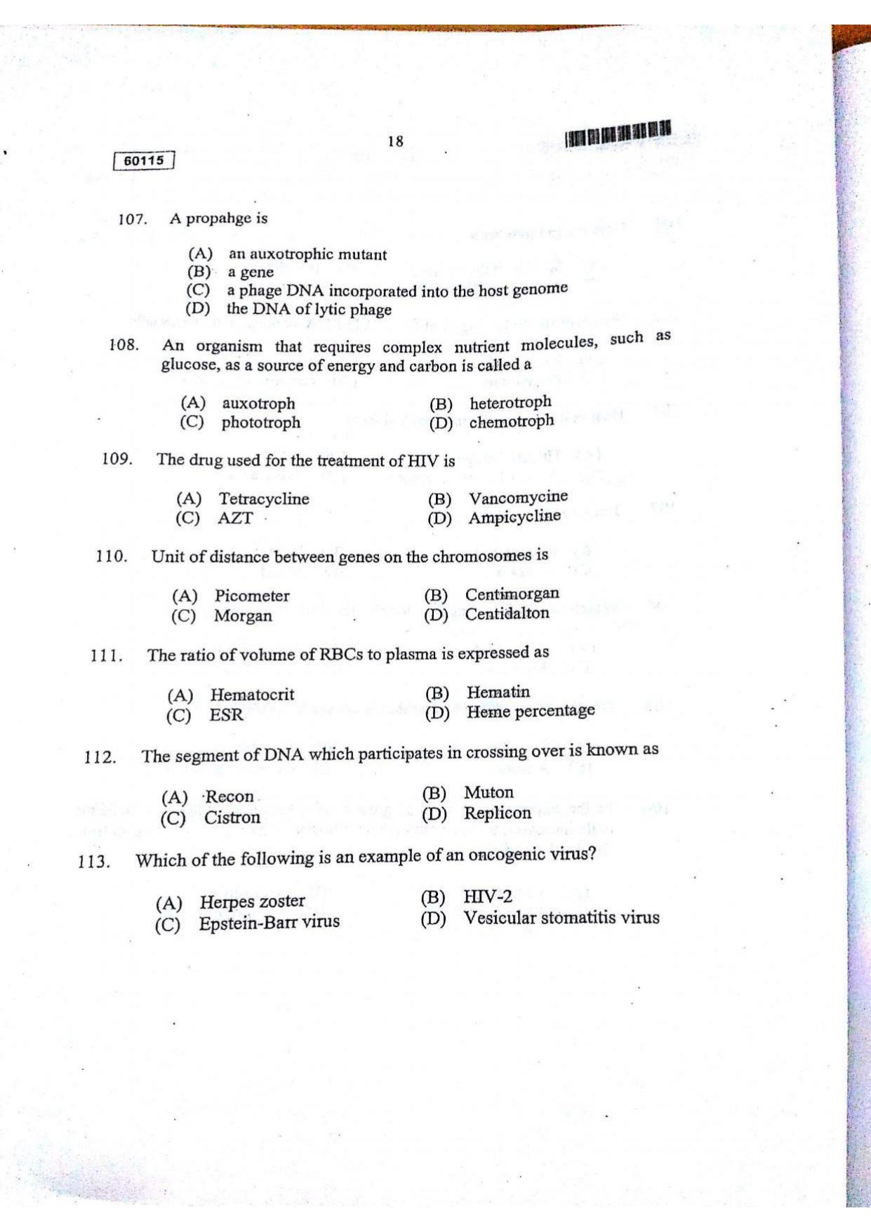 CUSAT CAT 2015 Biotechnology Question Paper - Page 19