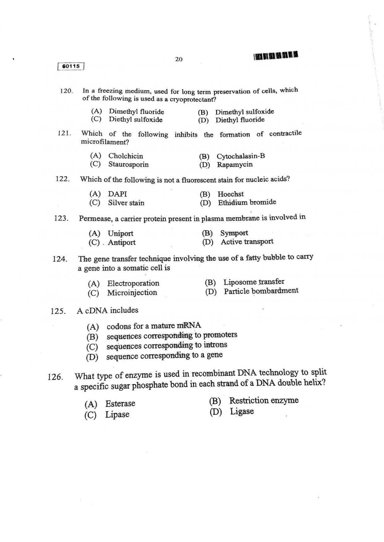 CUSAT CAT 2015 Biotechnology Question Paper - Page 21