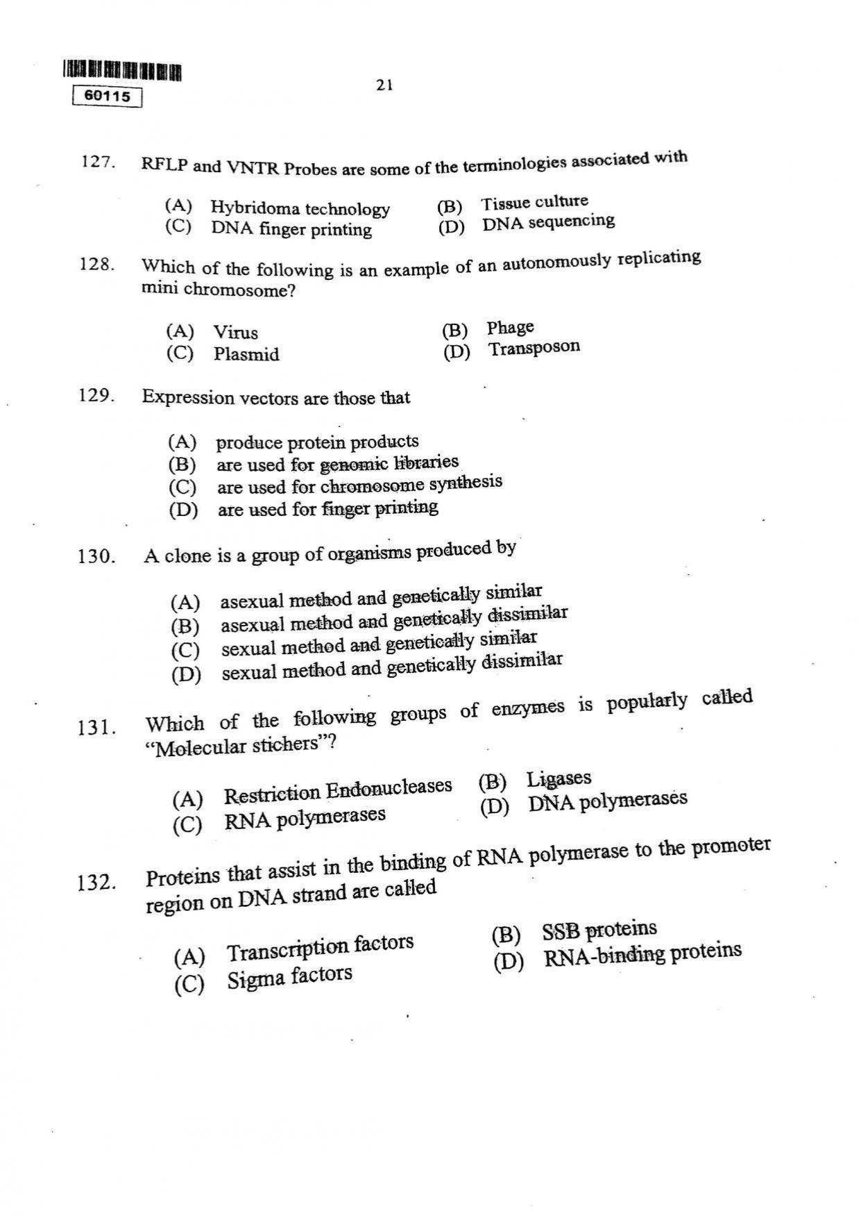 CUSAT CAT 2015 Biotechnology Question Paper - Page 22