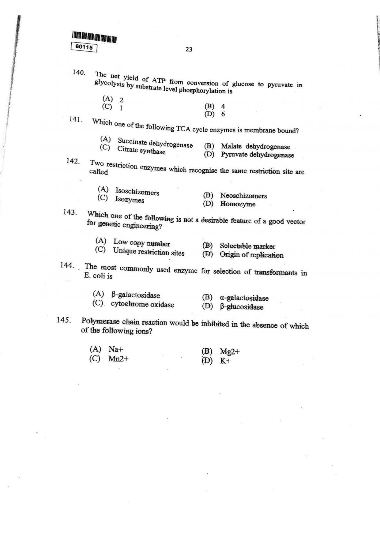CUSAT CAT 2015 Biotechnology Question Paper - Page 24