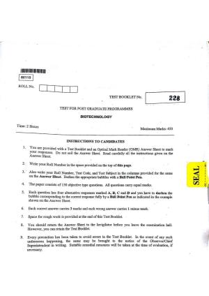CUSAT CAT 2015 Biotechnology Question Paper