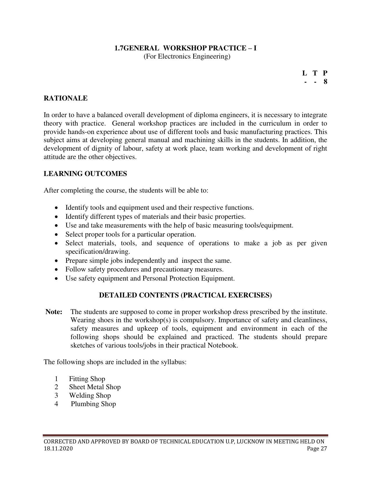 SYLLABUS FOR FIRST SEMESTER SESSION (2020-2021) - SIX SEMESTER DIPLOMA COURSE IN ELECTRONICS AND COMMUNICATION ENGINEERING - Page 27