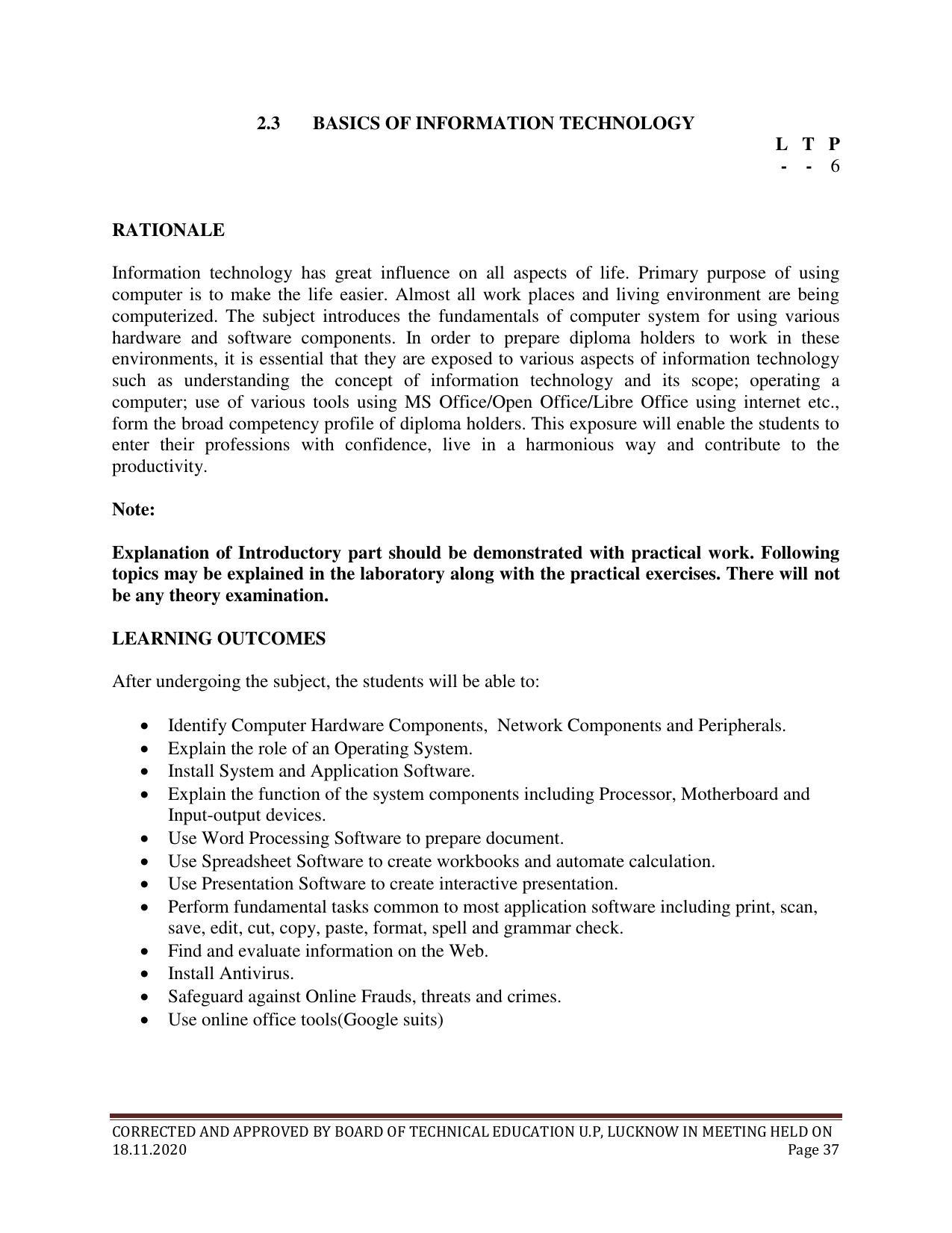 SYLLABUS FOR FIRST SEMESTER SESSION (2020-2021) - SIX SEMESTER DIPLOMA COURSE IN ELECTRONICS AND COMMUNICATION ENGINEERING - Page 37