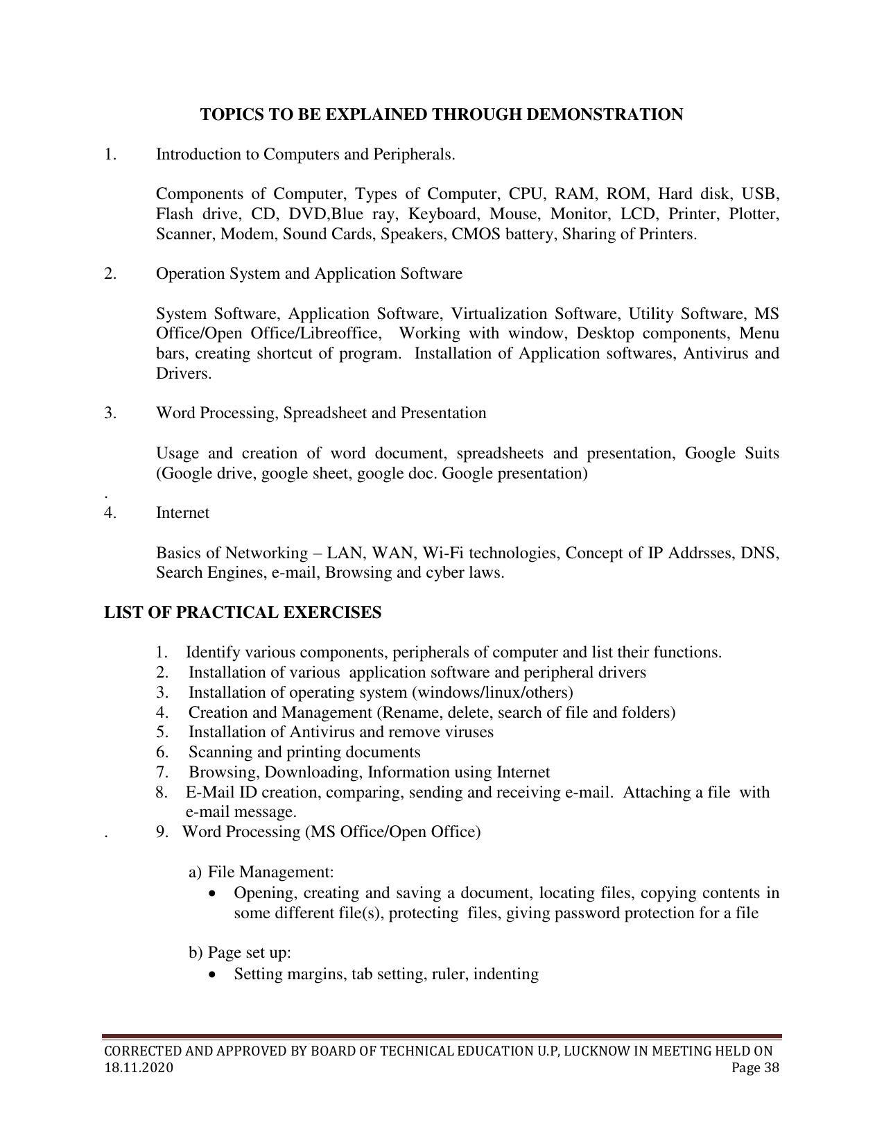 SYLLABUS FOR FIRST SEMESTER SESSION (2020-2021) - SIX SEMESTER DIPLOMA COURSE IN ELECTRONICS AND COMMUNICATION ENGINEERING - Page 38
