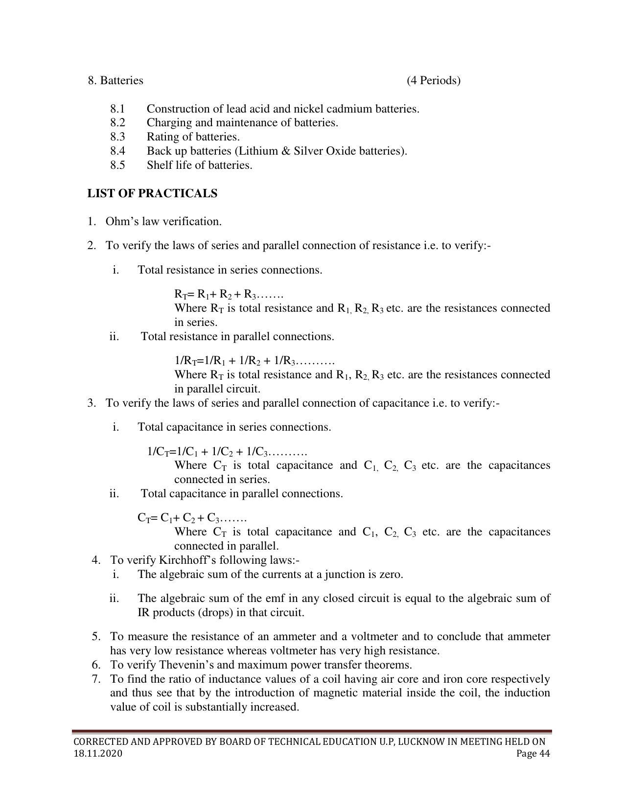 SYLLABUS FOR FIRST SEMESTER SESSION (2020-2021) - SIX SEMESTER DIPLOMA COURSE IN ELECTRONICS AND COMMUNICATION ENGINEERING - Page 44