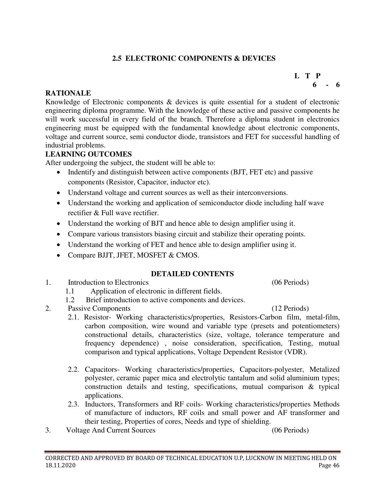 SYLLABUS FOR FIRST SEMESTER SESSION (2020-2021) - SIX SEMESTER DIPLOMA COURSE IN ELECTRONICS AND COMMUNICATION ENGINEERING - Page 46