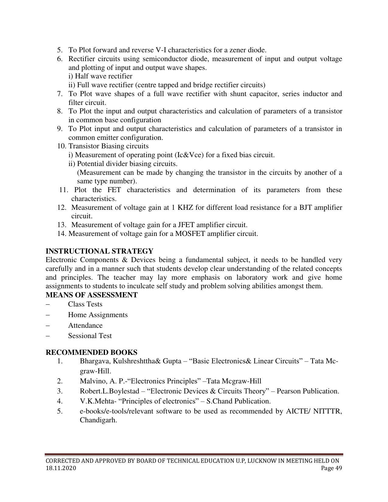 SYLLABUS FOR FIRST SEMESTER SESSION (2020-2021) - SIX SEMESTER DIPLOMA COURSE IN ELECTRONICS AND COMMUNICATION ENGINEERING - Page 49