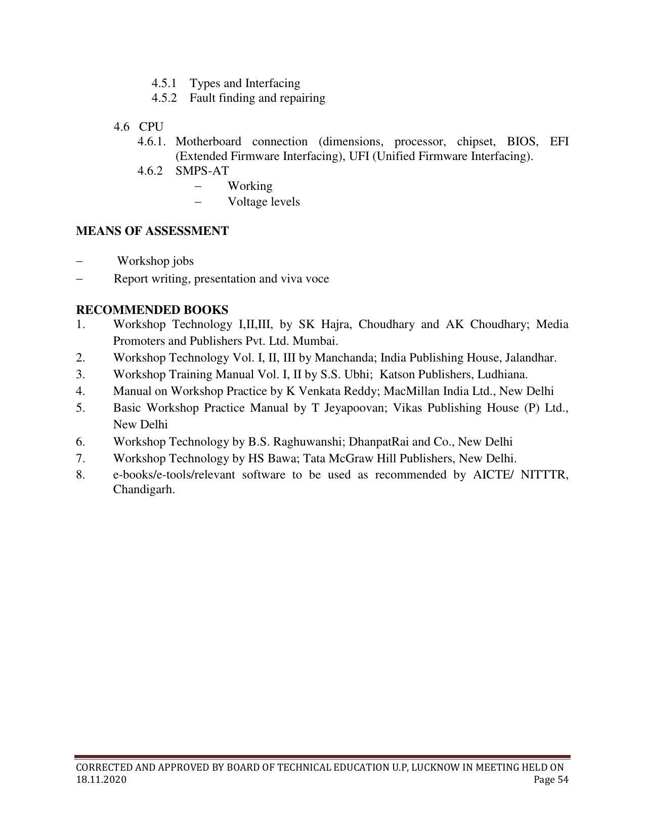 SYLLABUS FOR FIRST SEMESTER SESSION (2020-2021) - SIX SEMESTER DIPLOMA COURSE IN ELECTRONICS AND COMMUNICATION ENGINEERING - Page 54