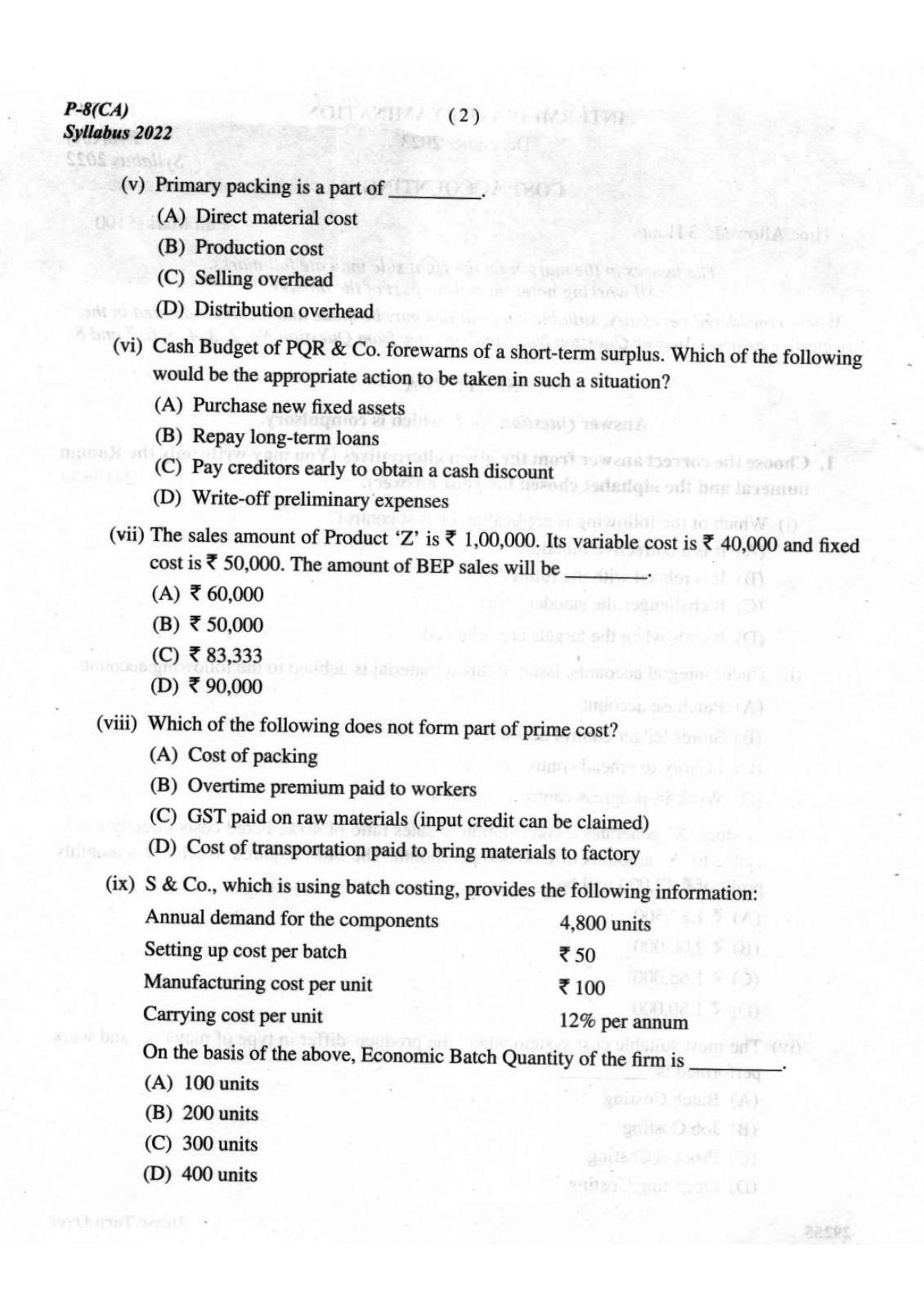 ICMAI Intermediate December 2023 Question Paper - Cost Accounting - Page 2
