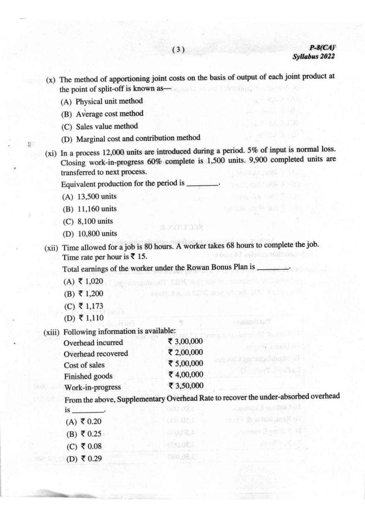 ICMAI Intermediate December 2023 Question Paper - Cost Accounting - Page 3
