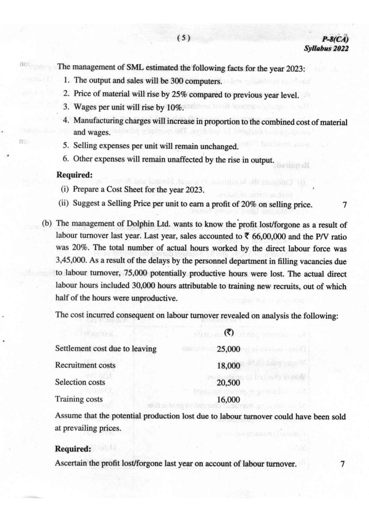 ICMAI Intermediate December 2023 Question Paper - Cost Accounting - Page 5