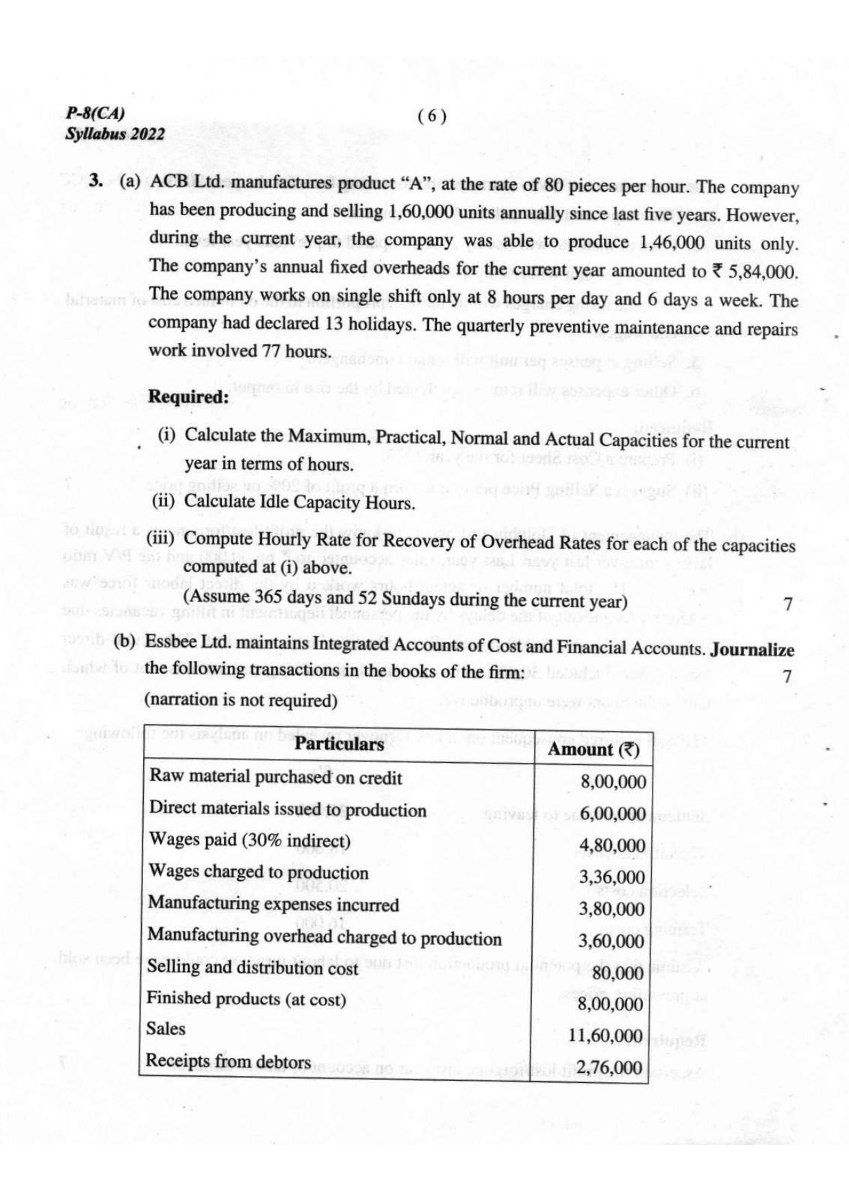 ICMAI Intermediate December 2023 Question Paper - Cost Accounting - Page 6