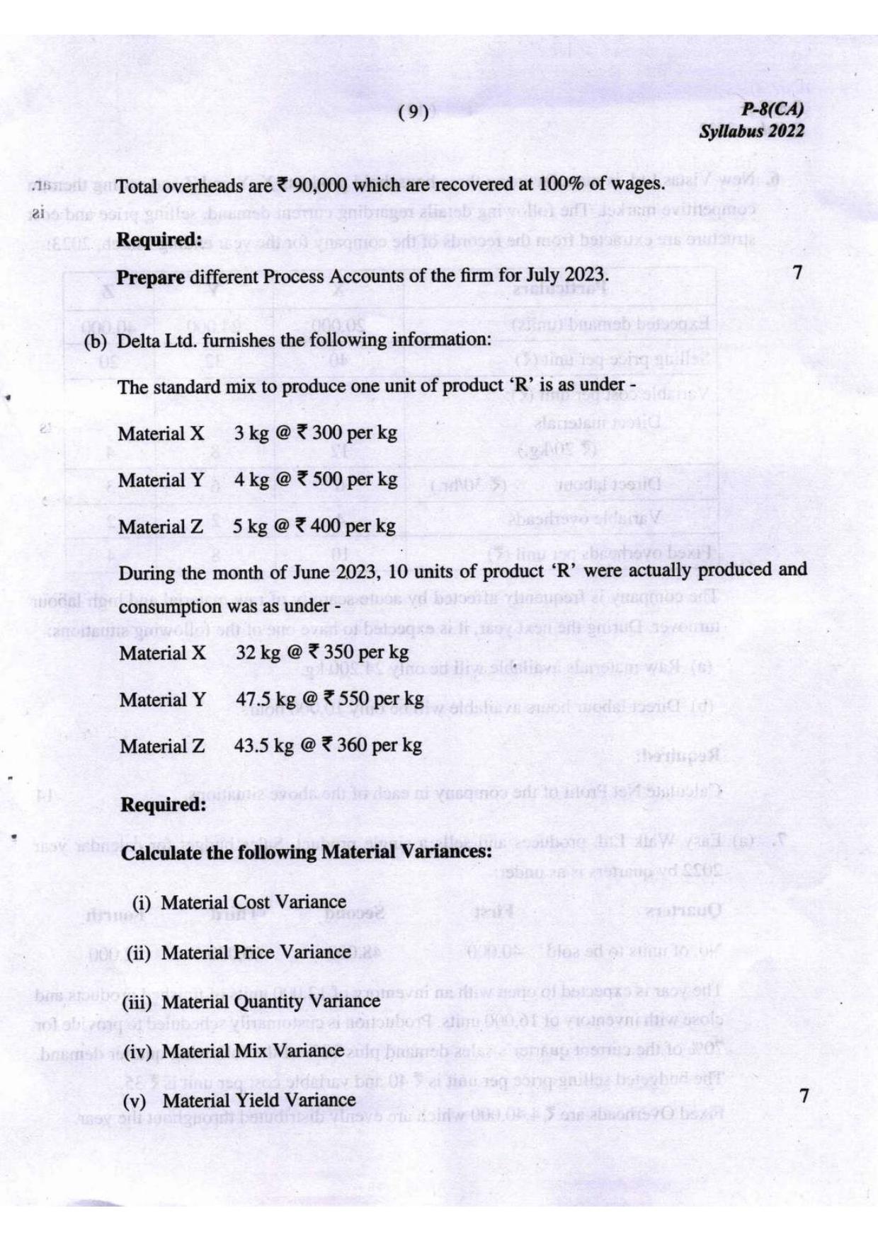 ICMAI Intermediate December 2023 Question Paper - Cost Accounting - Page 9