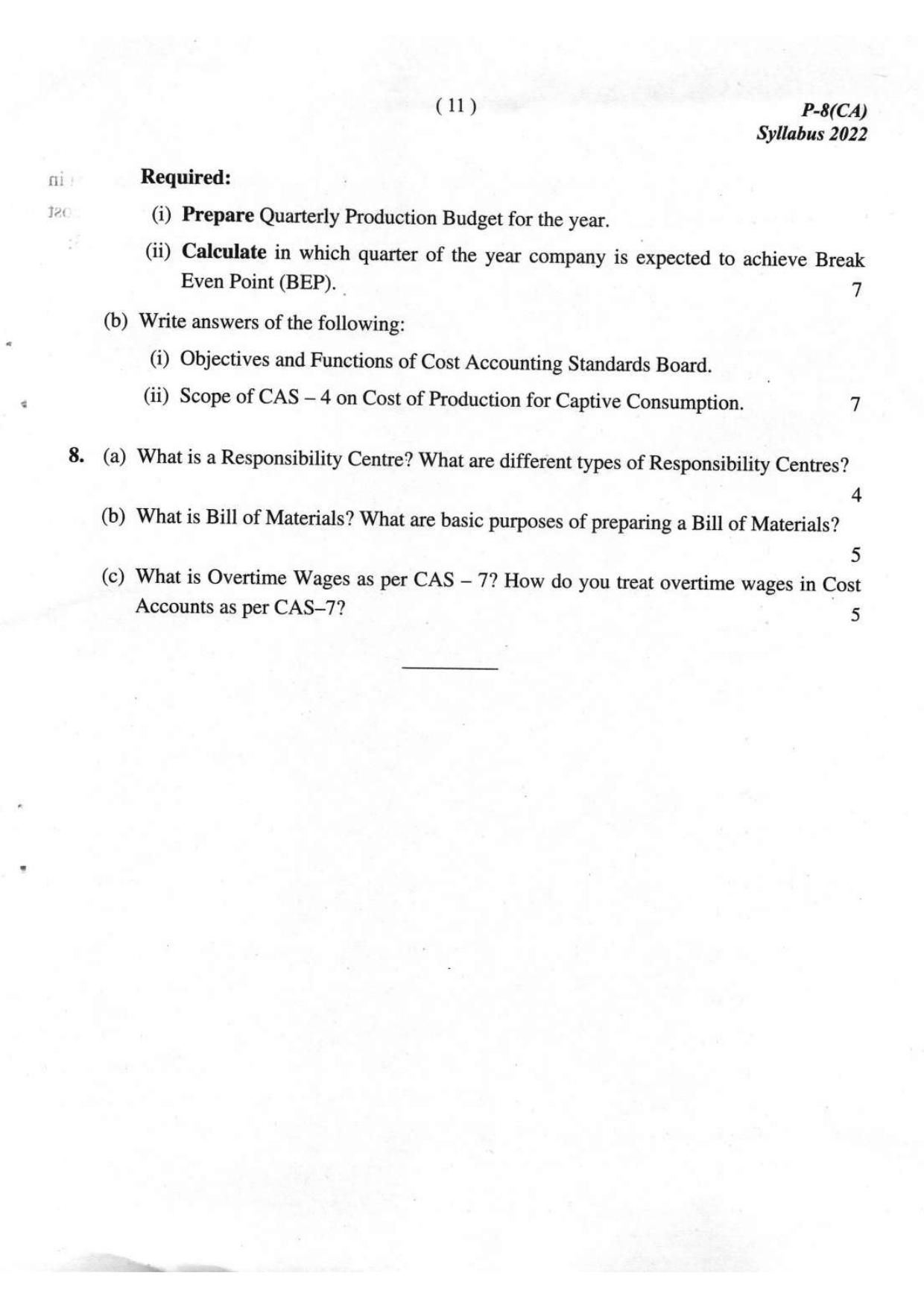 ICMAI Intermediate December 2023 Question Paper - Cost Accounting - Page 11