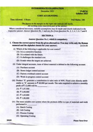 ICMAI Intermediate December 2023 Question Paper - Cost Accounting