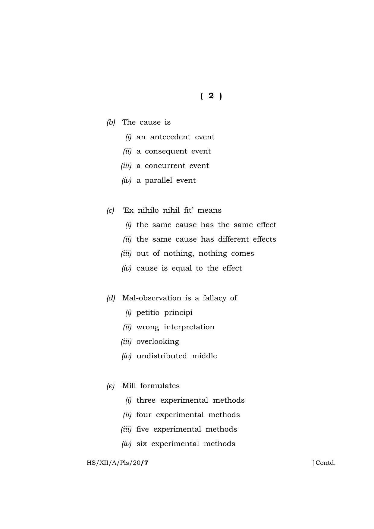 Meghalaya Board (MBOSE) Class 12 PHILOSOPHY 2020 Question Paper - Page 2