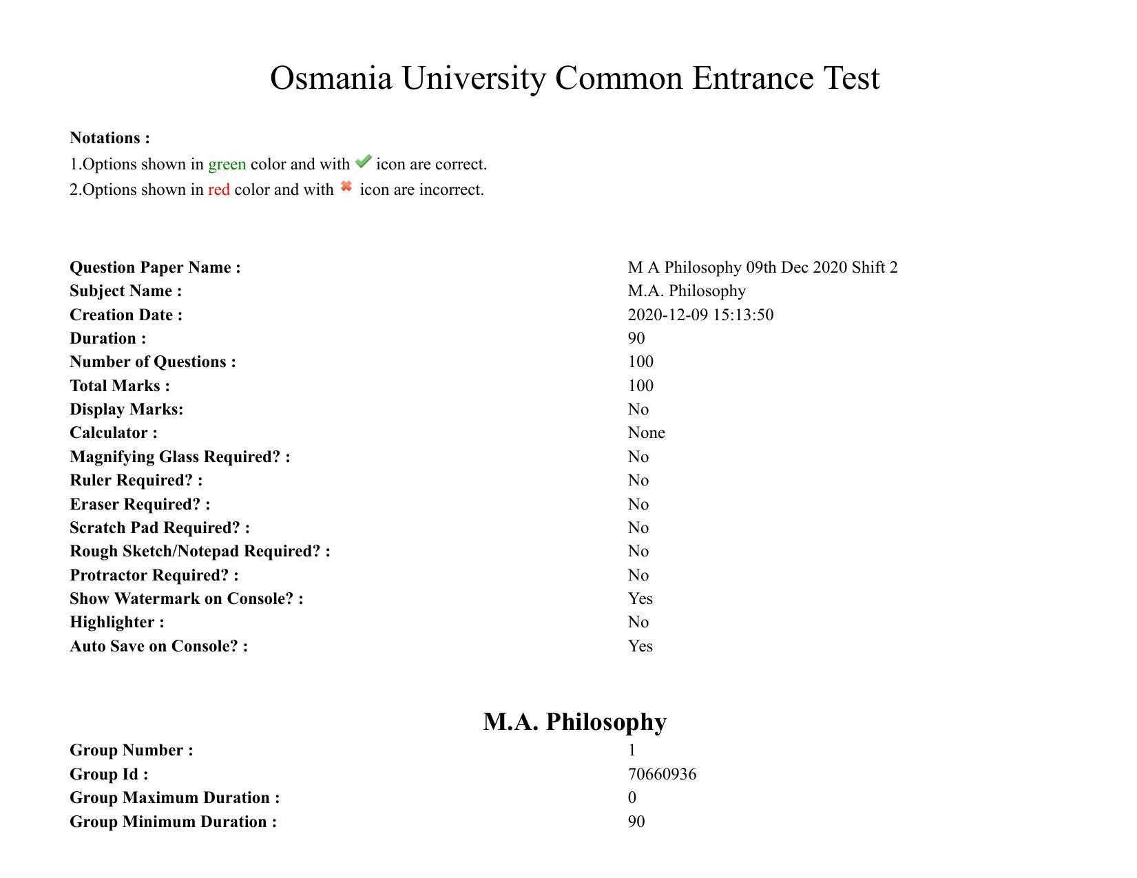 TS CPGET 2020 M.A. Philosophy (Shift 2) Question Paper with Answer Key - Page 1