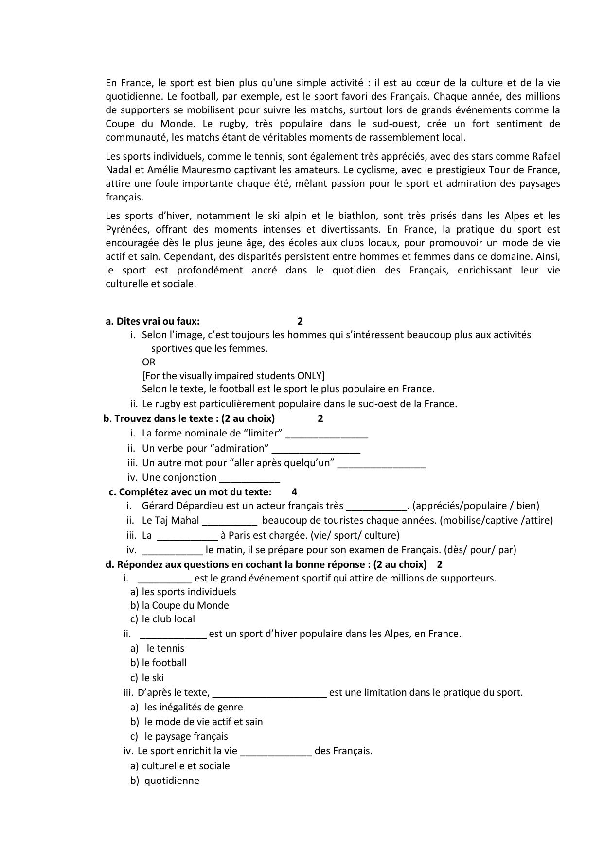 CBSE Class 12 French Sample Question Paper 2024-25 - Page 2