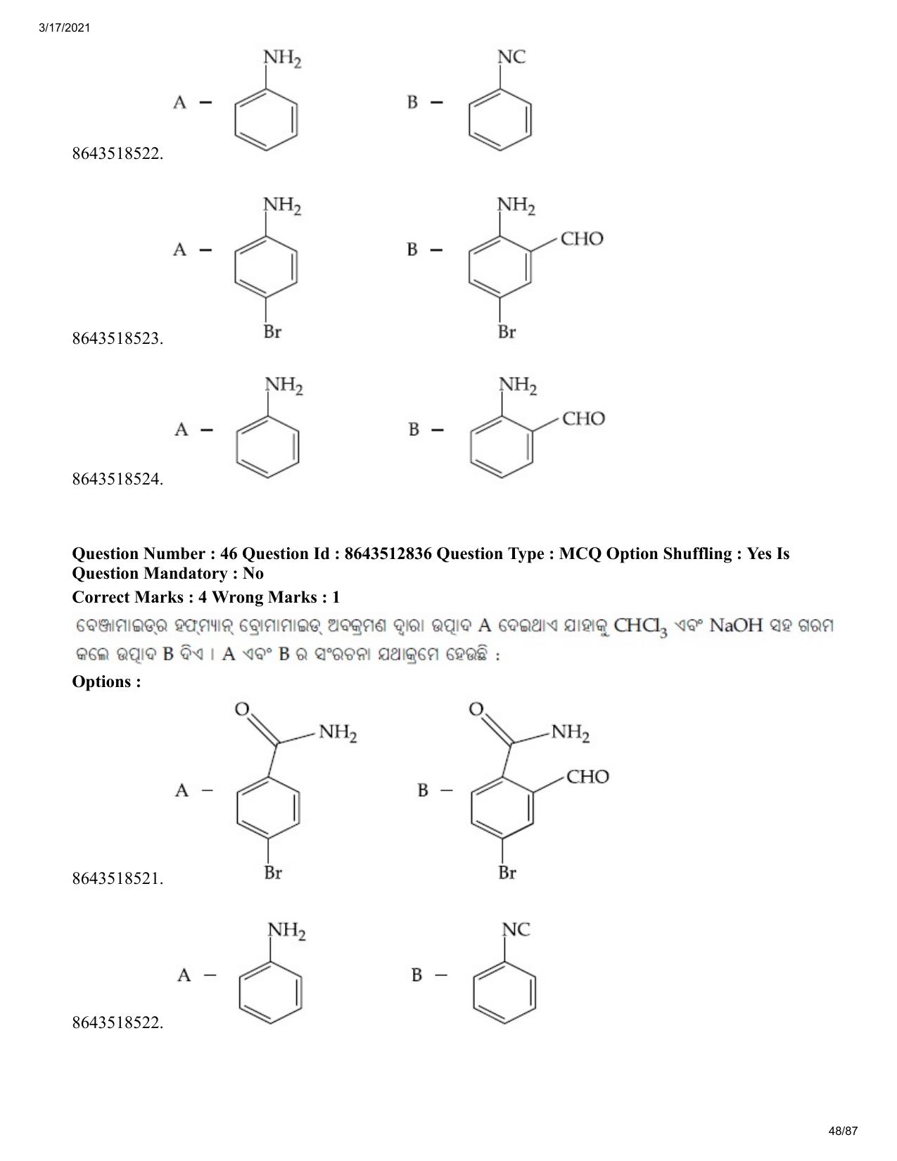 JEE Mains 2021: BTech EO (Shift 1) 17-03-2021 Question Paper - Page 48